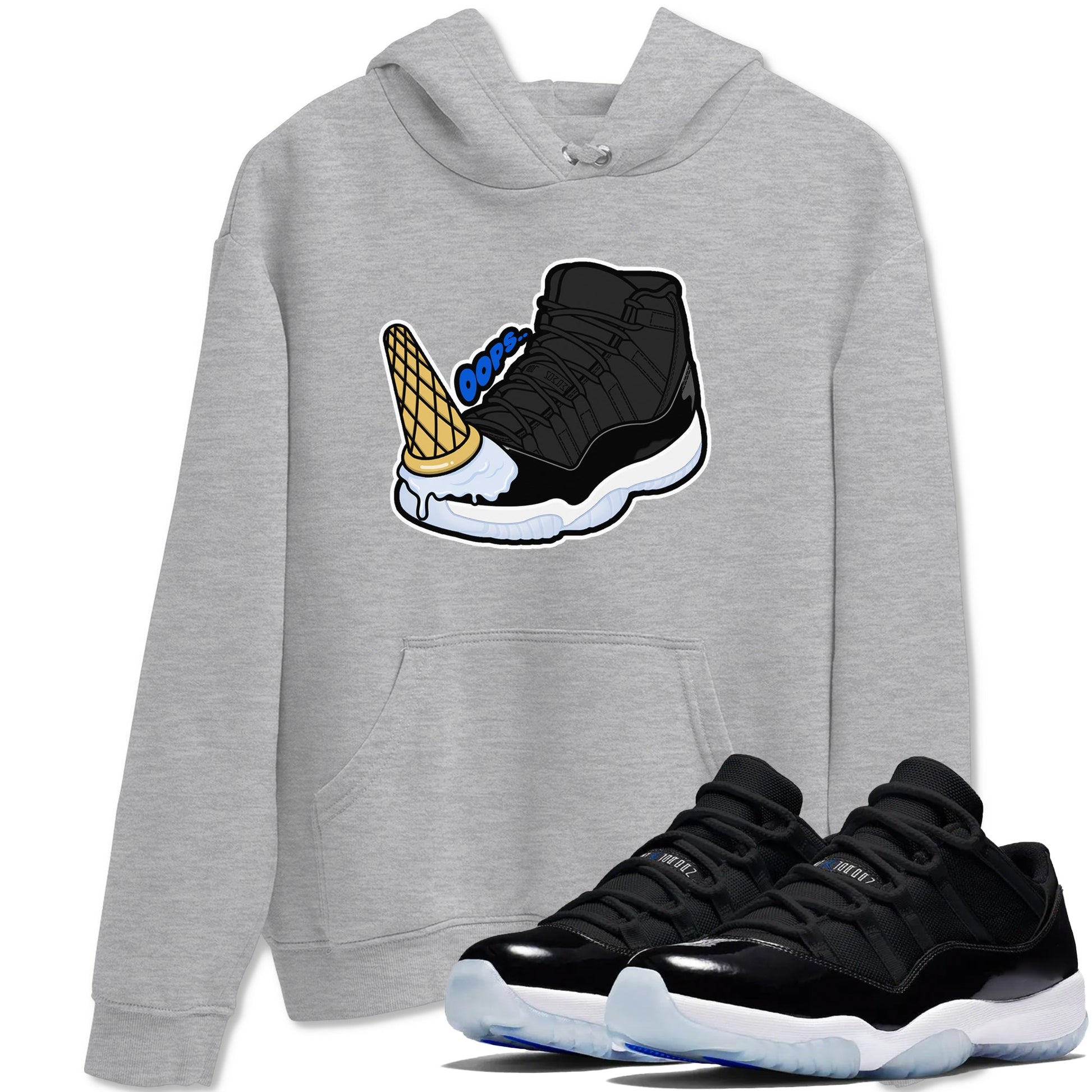 Air Jordan 11 Space shirt to match jordans Dropped Ice Cream sneaker tees AJ11 Black and Varsity Royal SNRT Sneaker Release Tees unisex cotton Heather Grey 1 crew neck shirt