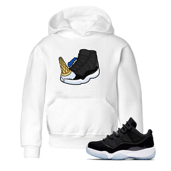 Air Jordan 11 Space shirt to match jordans Dropped Ice Cream sneaker tees AJ11 Black and Varsity Royal SNRT sneaker release tees baby toddler White 1 cotton Shirt