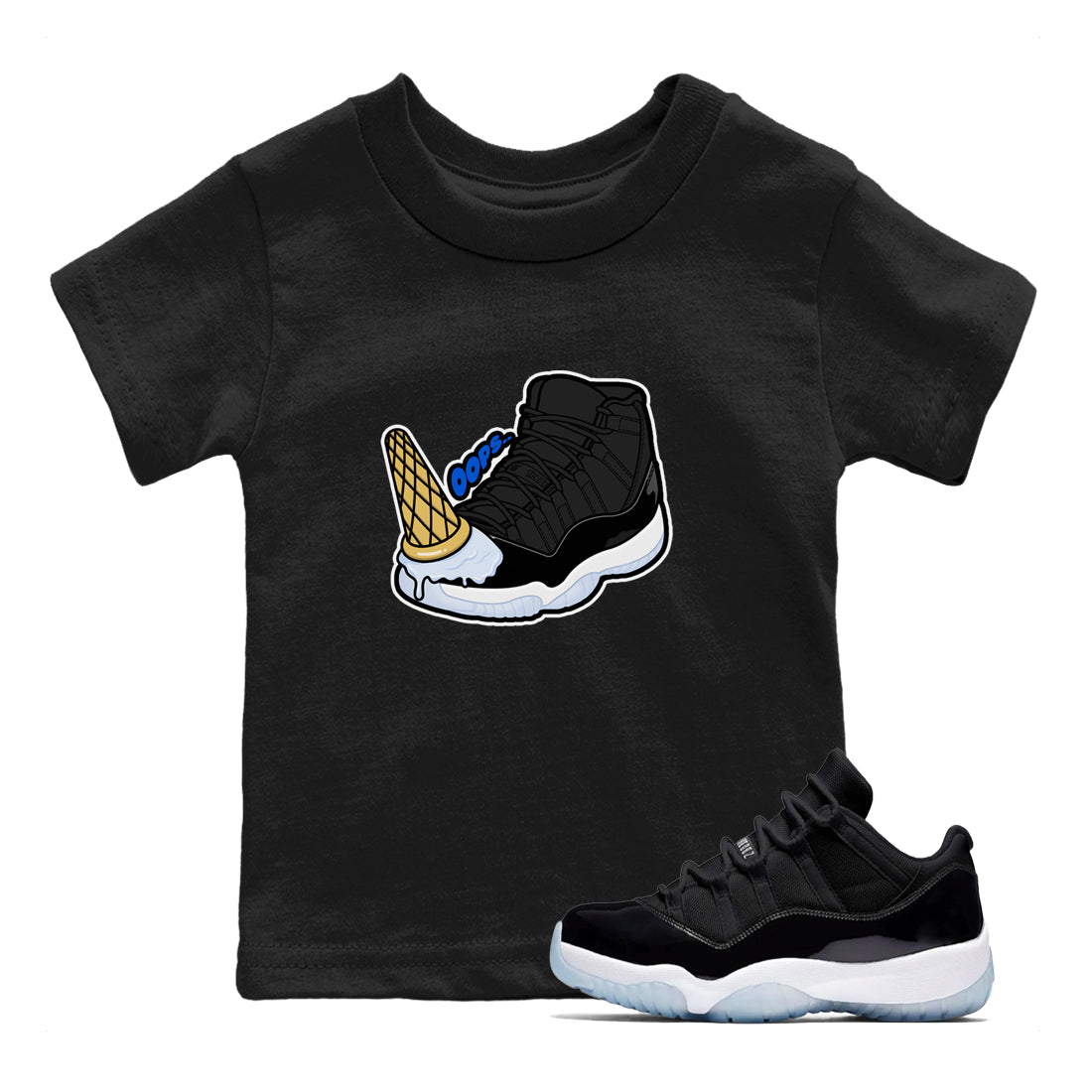 Air Jordan 11 Space shirt to match jordans Dropped Ice Cream sneaker tees AJ11 Black and Varsity Royal SNRT sneaker release tees baby toddler Black 1 cotton Shirt