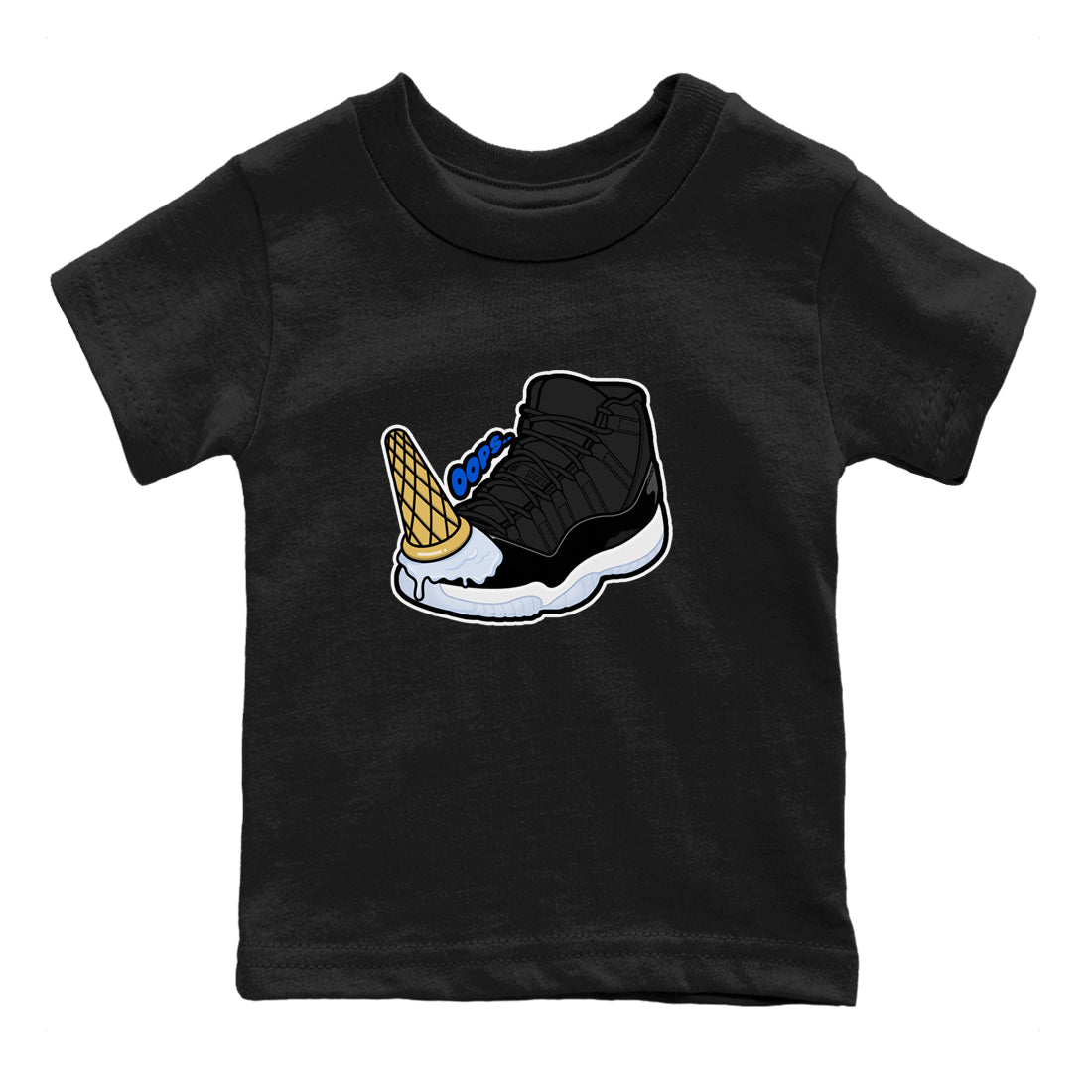 Air Jordan 11 Space shirt to match jordans Dropped Ice Cream sneaker tees AJ11 Black and Varsity Royal SNRT sneaker release tees baby toddler Black 2 cotton Shirt
