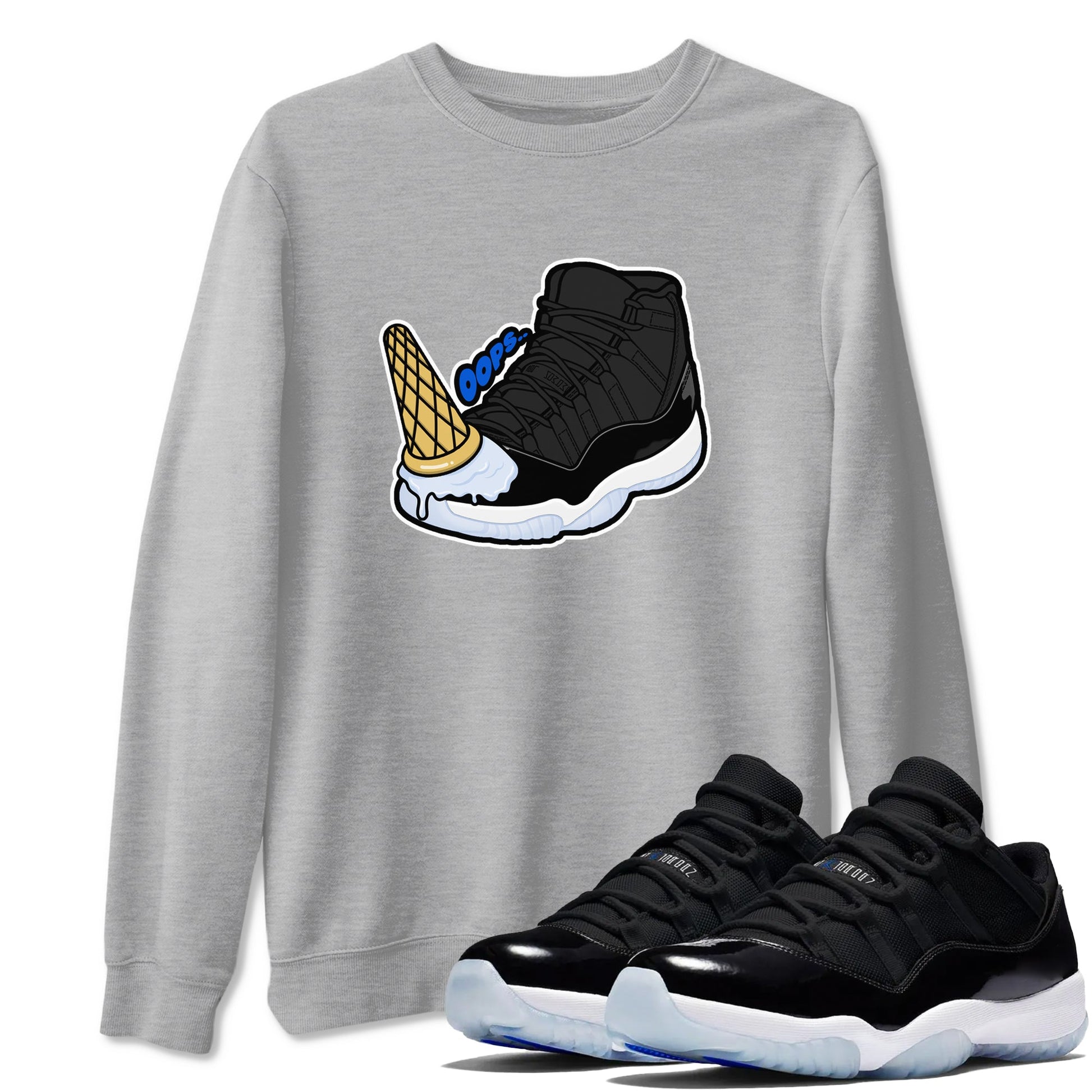 Air Jordan 11 Space shirt to match jordans Dropped Ice Cream sneaker tees AJ11 Black and Varsity Royal SNRT Sneaker Release Tees unisex cotton Heather Grey 1 crew neck shirt