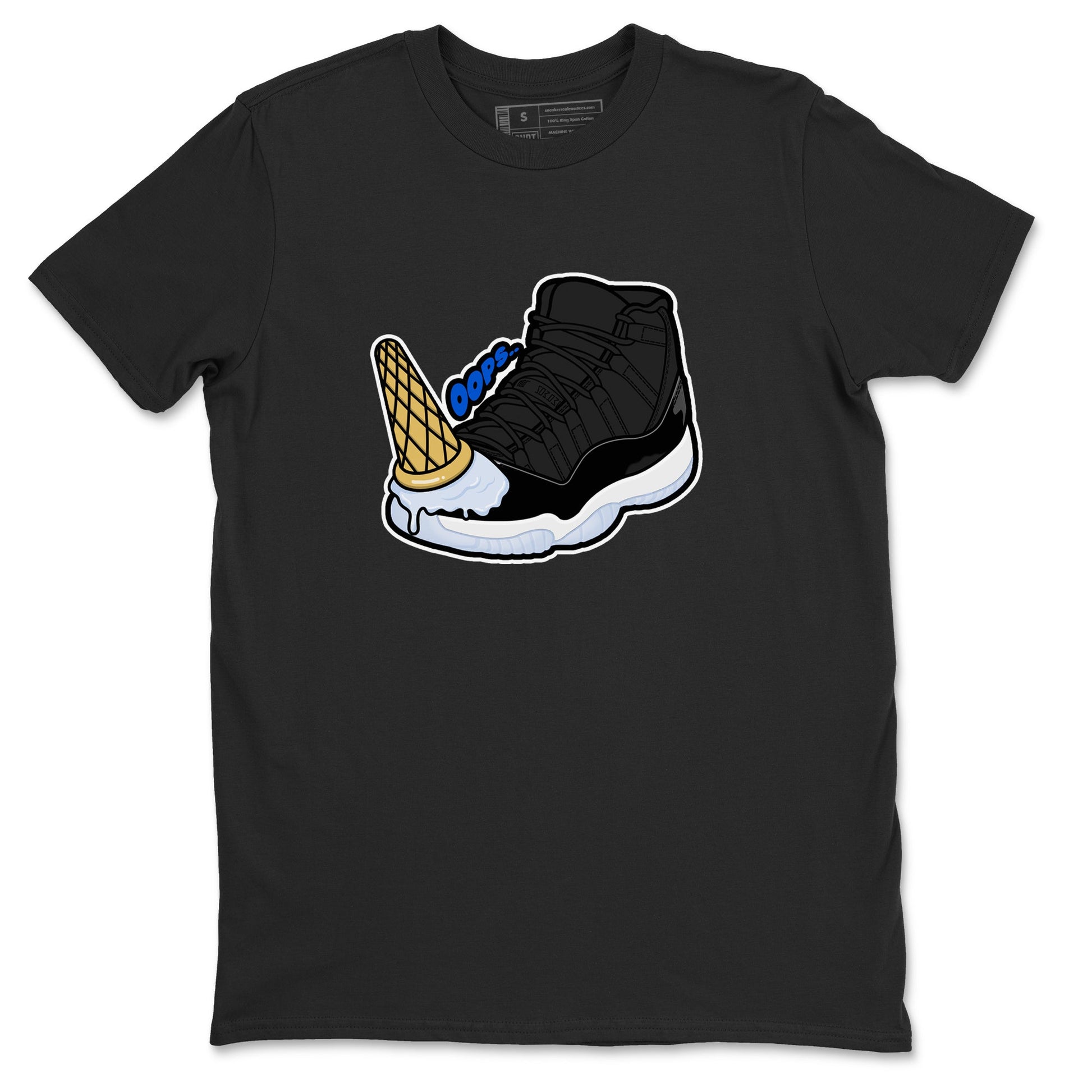 Air Jordan 11 Space shirt to match jordans Dropped Ice Cream sneaker tees AJ11 Black and Varsity Royal SNRT Sneaker Release Tees unisex cotton Black 2 crew neck shirt