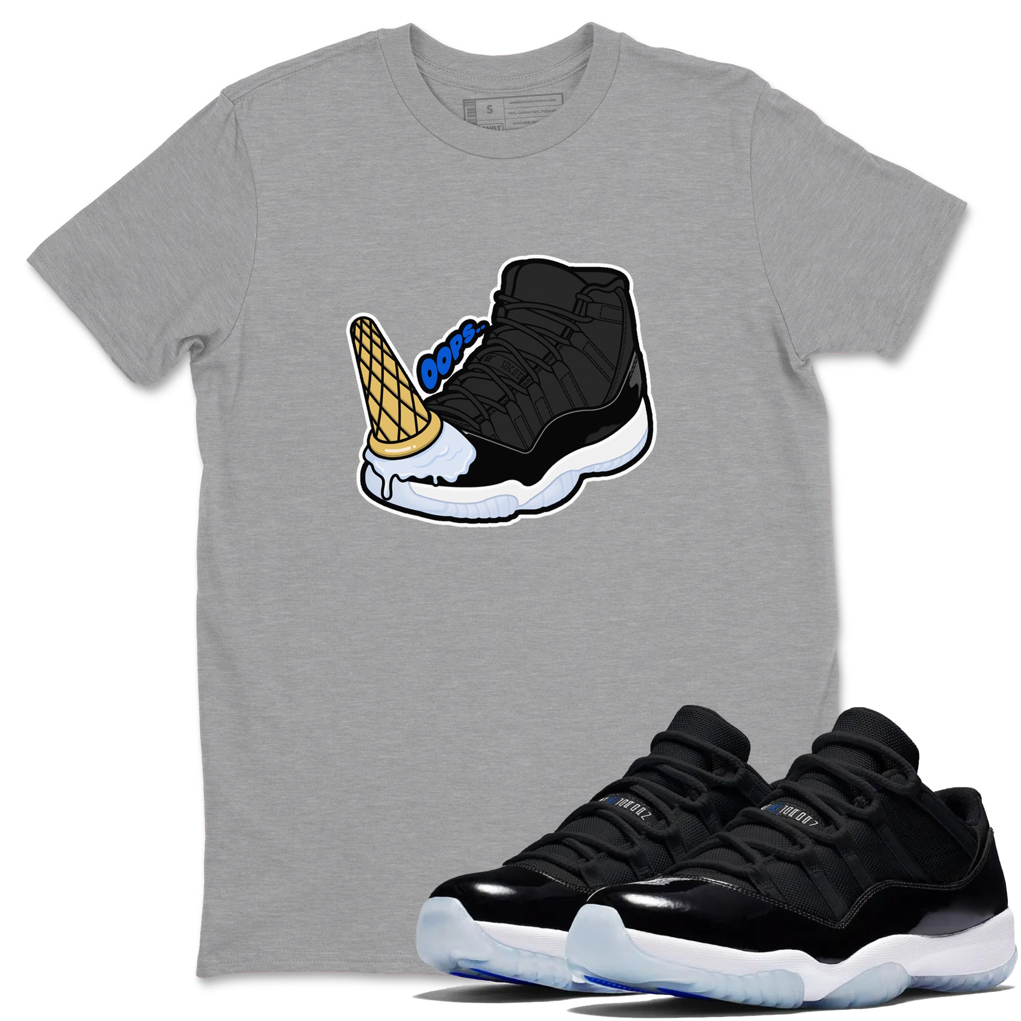 Air Jordan 11 Space shirt to match jordans Dropped Ice Cream sneaker tees AJ11 Black and Varsity Royal SNRT Sneaker Release Tees unisex cotton Heather Grey 1 crew neck shirt