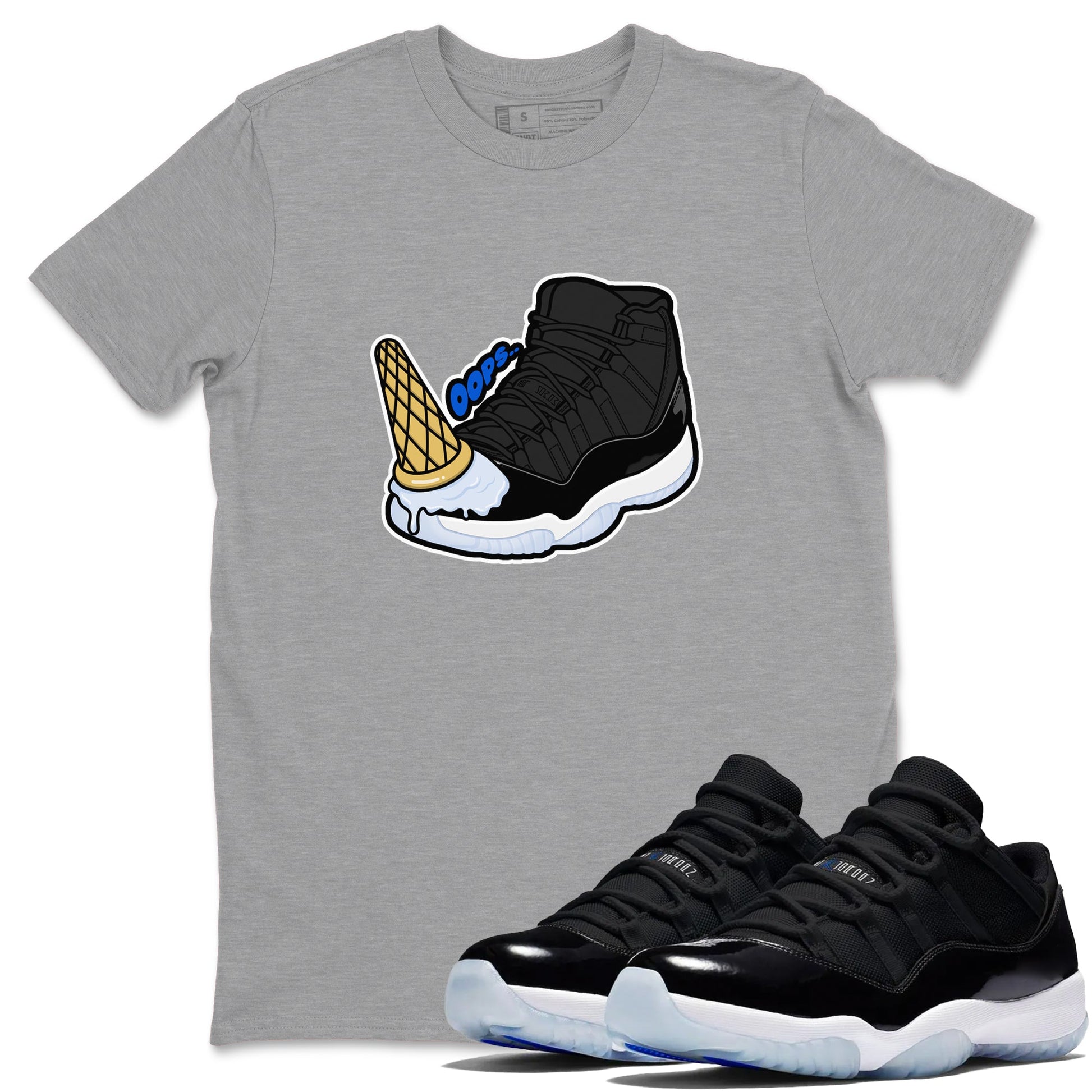 Air Jordan 11 Space shirt to match jordans Dropped Ice Cream sneaker tees AJ11 Black and Varsity Royal SNRT Sneaker Release Tees unisex cotton Heather Grey 1 crew neck shirt