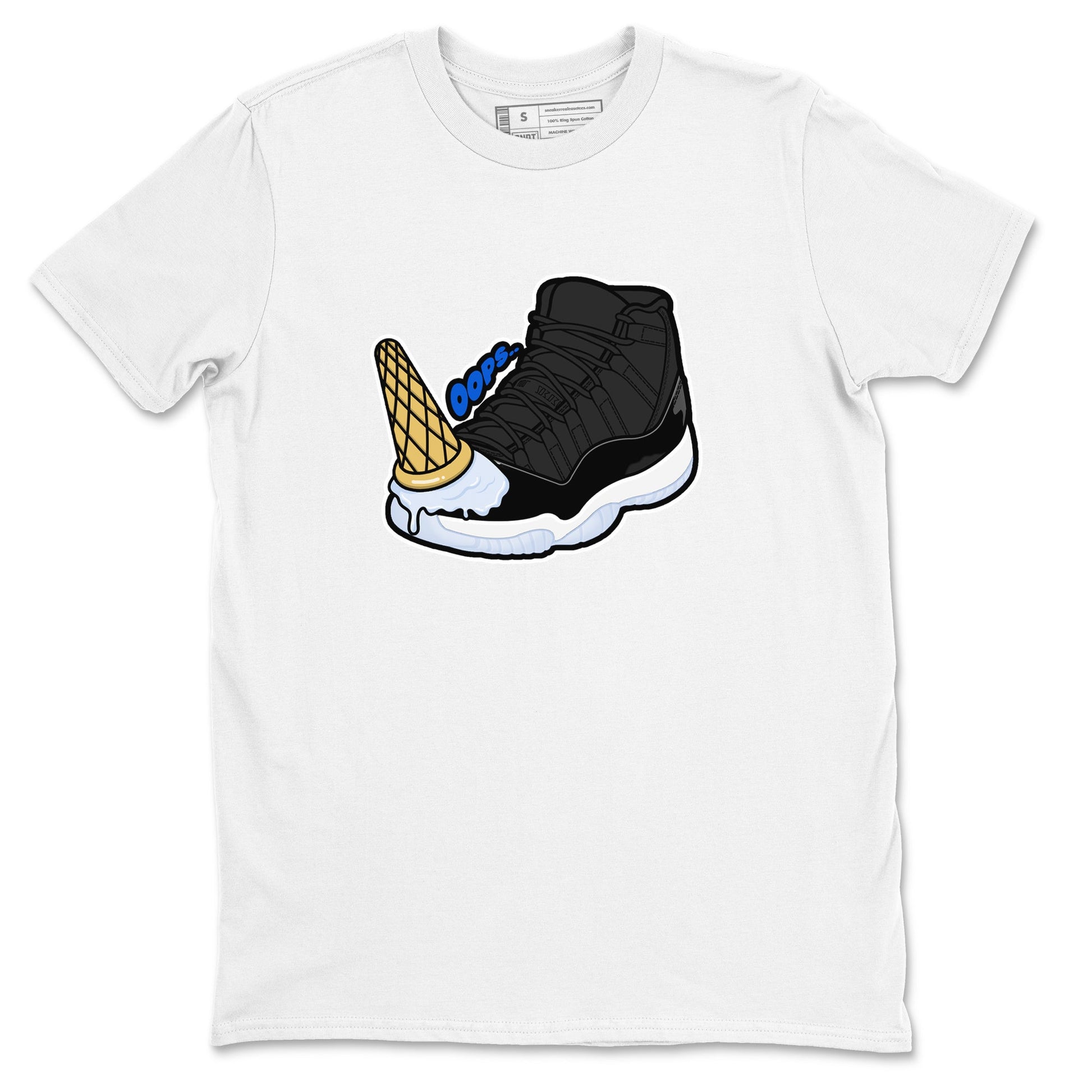 Air Jordan 11 Space shirt to match jordans Dropped Ice Cream sneaker tees AJ11 Black and Varsity Royal SNRT Sneaker Release Tees unisex cotton White 2 crew neck shirt