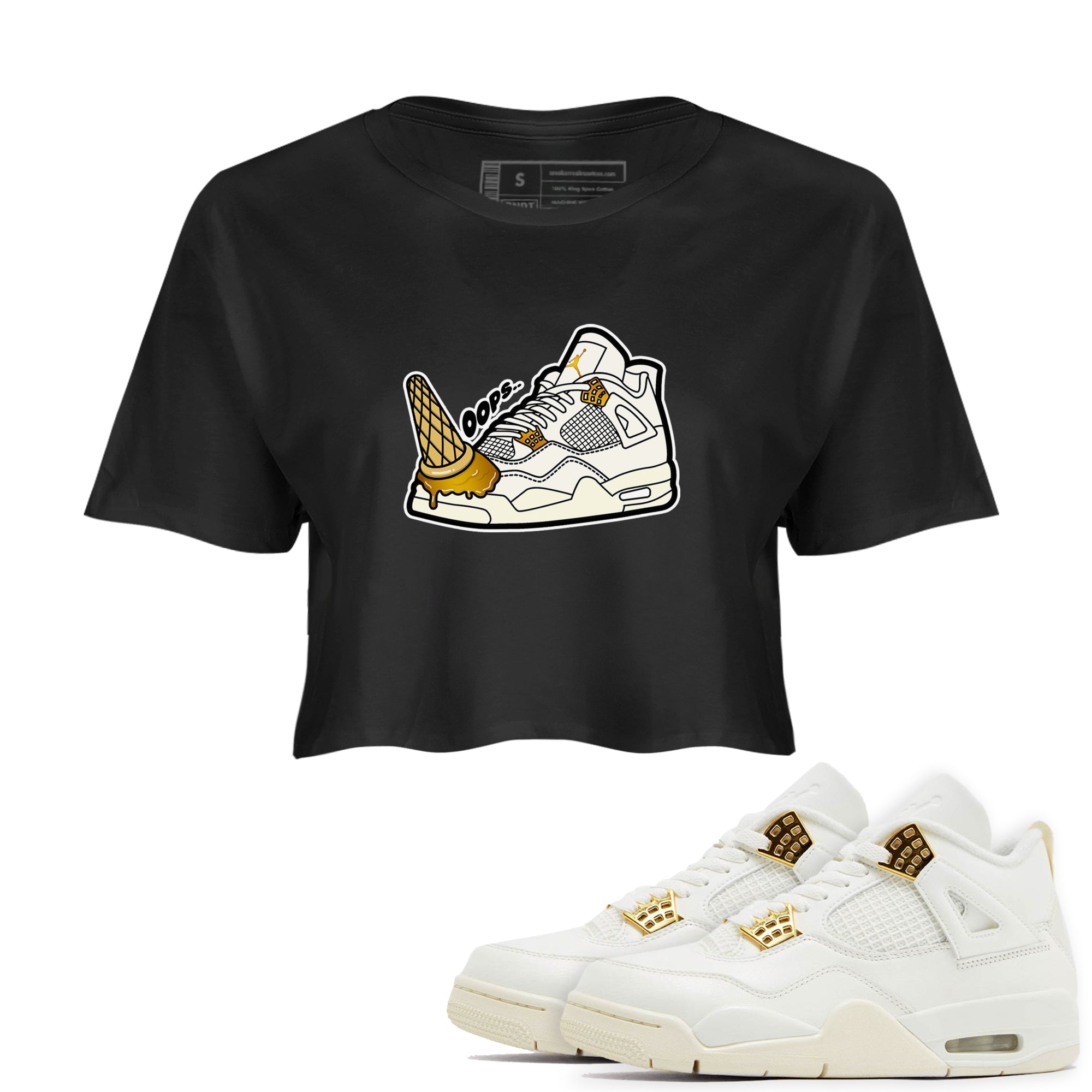 4s Sail shirt to match jordans Dropped Ice Cream sneaker tees Air Jordan 4 Sail SNRT Sneaker Release Tees Black 1 crop length shirt