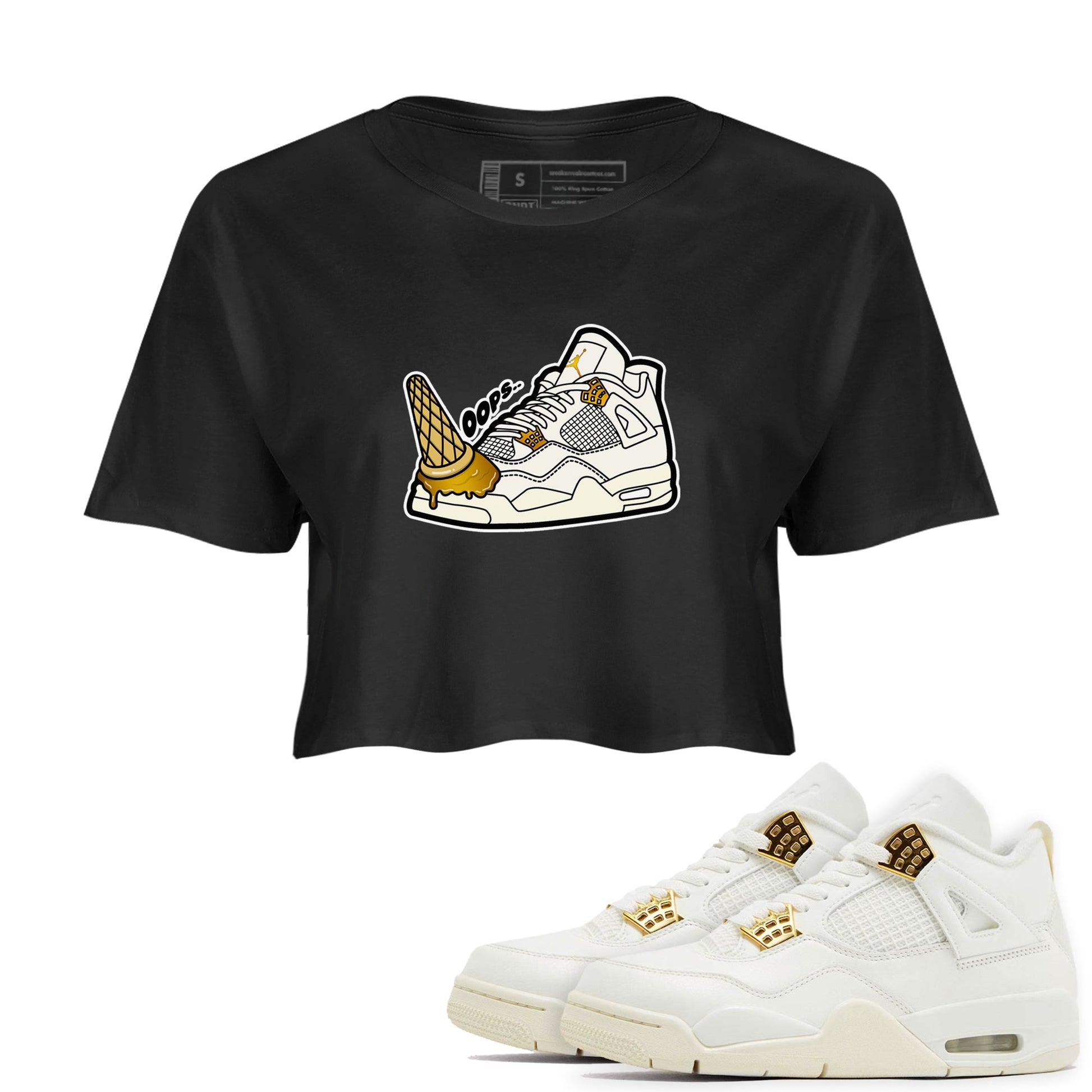 4s Sail shirt to match jordans Dropped Ice Cream sneaker tees Air Jordan 4 Sail SNRT Sneaker Release Tees Black 1 crop length shirt