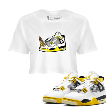 AJ4 Vivid Sulfur shirt to match jordans Dropped Ice Cream sneaker tees Air Jordan 4 Vivid Sulfur SNRT Sneaker Release Tees White 1 crop length shirt