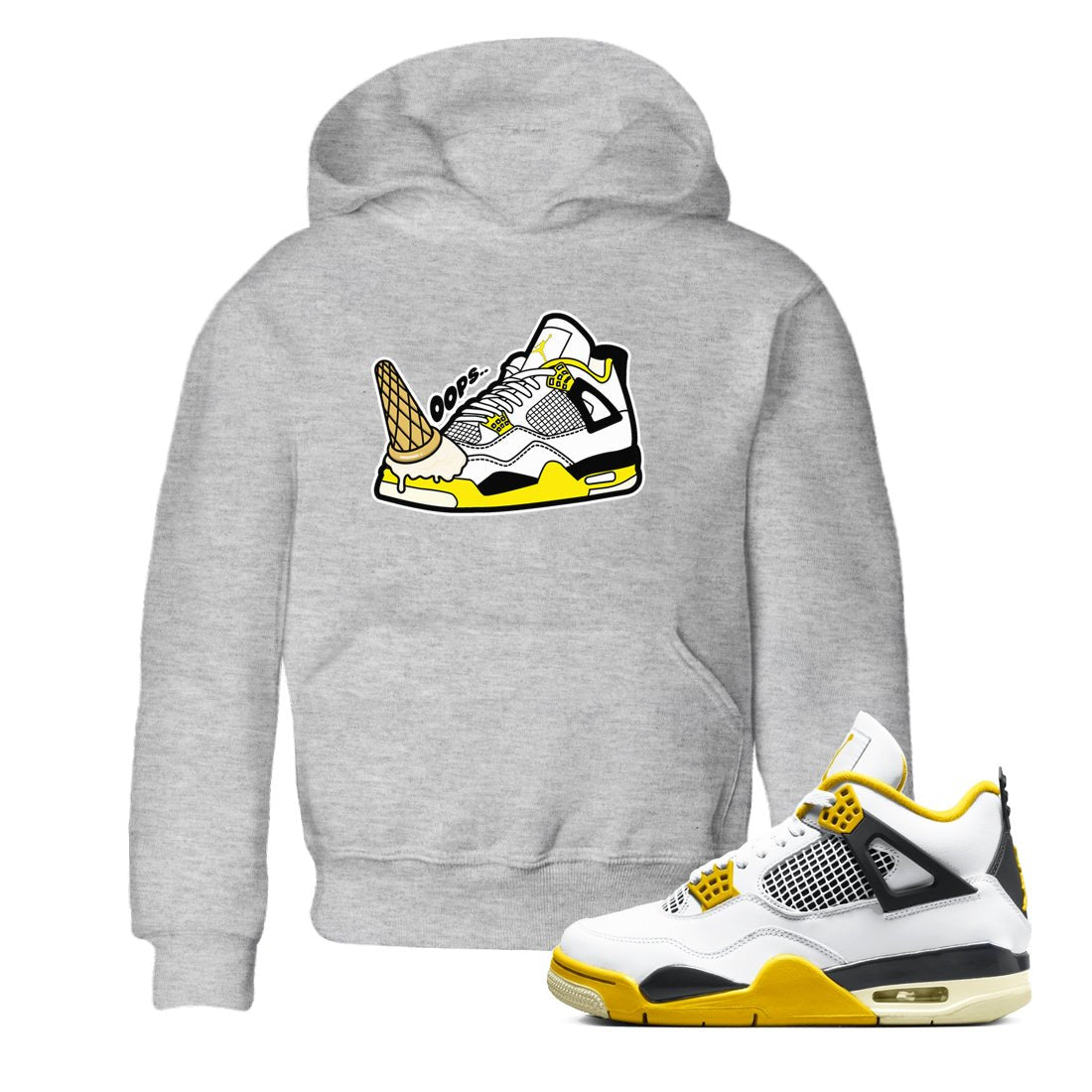 AJ4 Vivid Sulfur shirt to match jordans Dropped Ice Cream sneaker tees Air Jordan 4 Vivid Sulfur SNRT sneaker release tees baby toddler Heather Grey 1 cotton Shirt