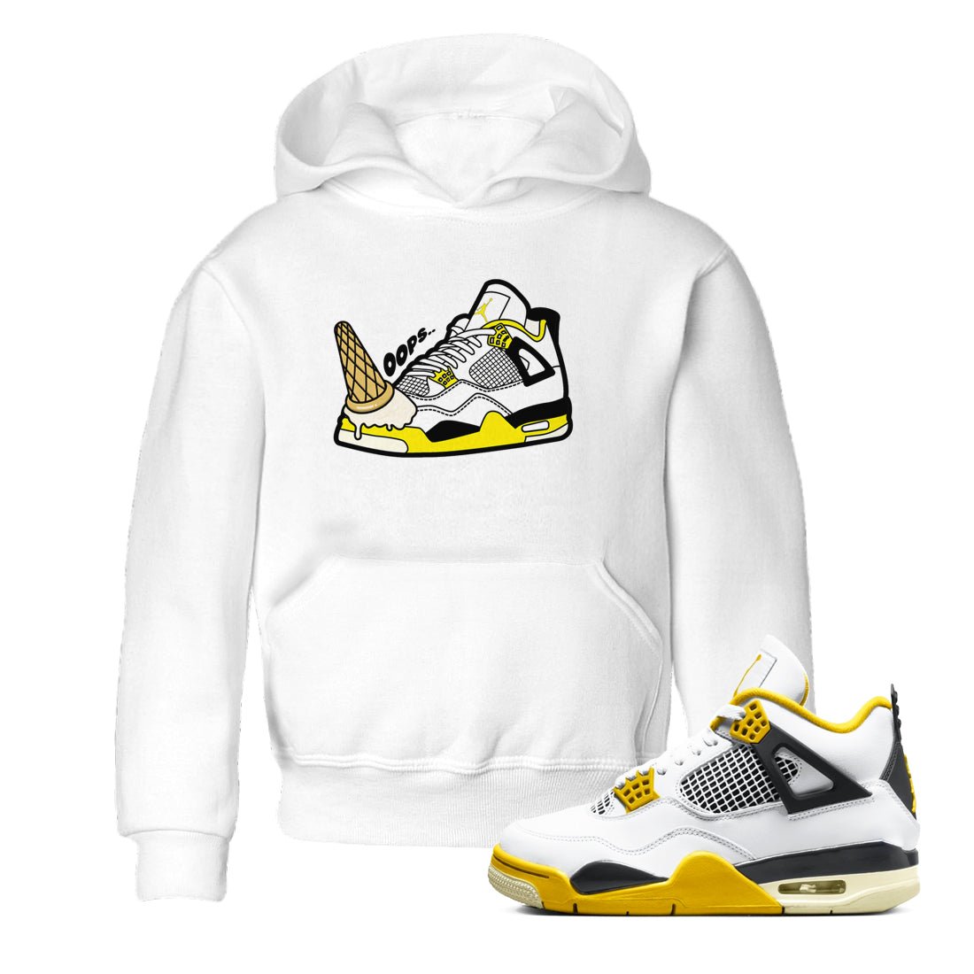 AJ4 Vivid Sulfur shirt to match jordans Dropped Ice Cream sneaker tees Air Jordan 4 Vivid Sulfur SNRT sneaker release tees baby toddler White 1 cotton Shirt