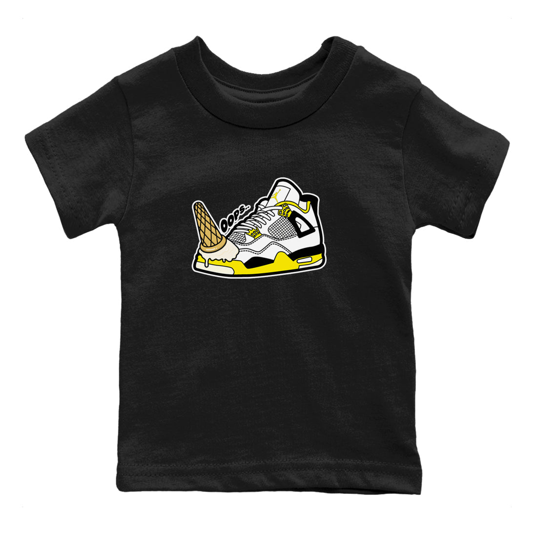 AJ4 Vivid Sulfur shirt to match jordans Dropped Ice Cream sneaker tees Air Jordan 4 Vivid Sulfur SNRT sneaker release tees baby toddler Black 2 cotton Shirt