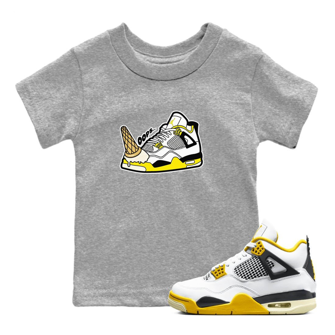 AJ4 Vivid Sulfur shirt to match jordans Dropped Ice Cream sneaker tees Air Jordan 4 Vivid Sulfur SNRT sneaker release tees baby toddler Heather Grey 1 cotton Shirt