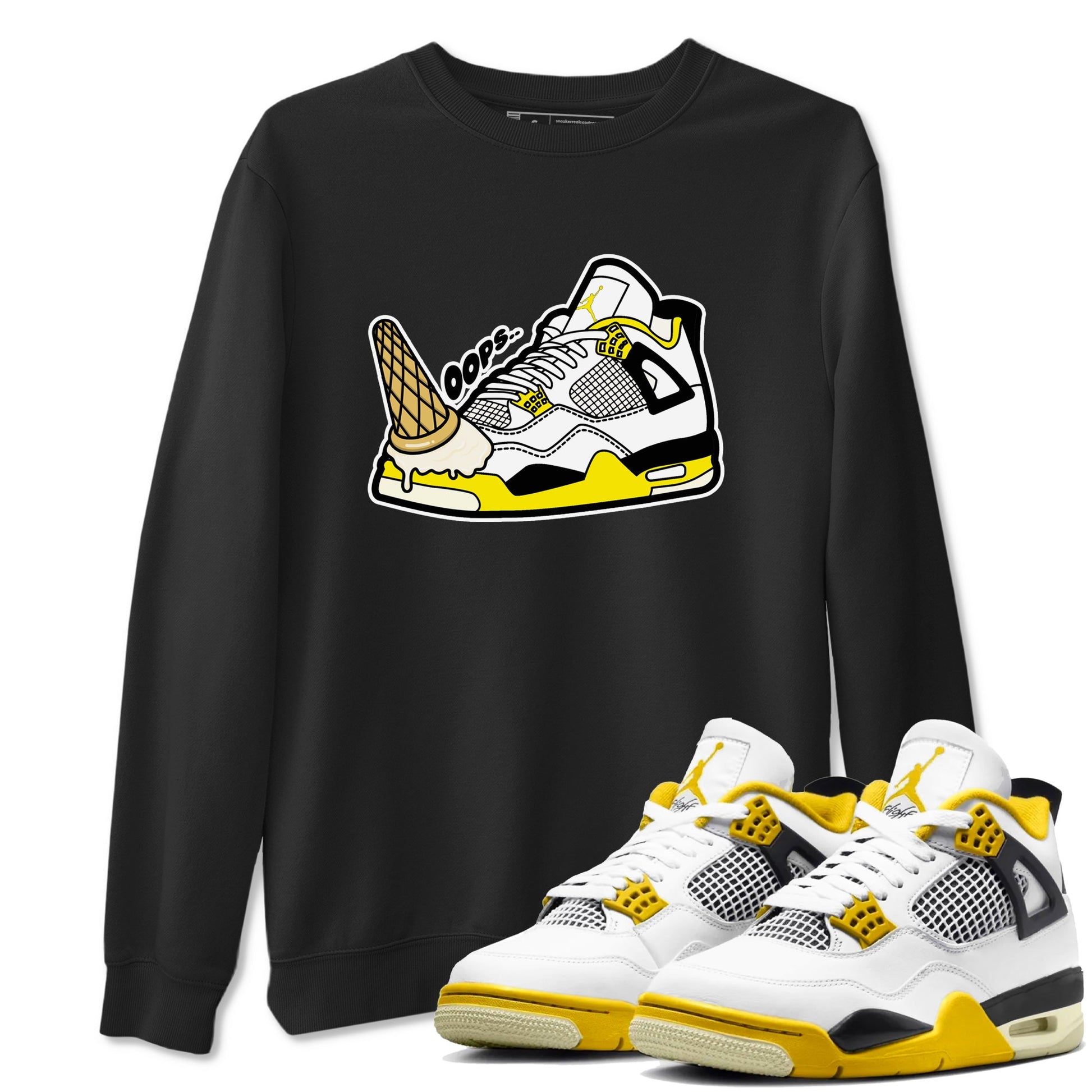 AJ4 Vivid Sulfur shirt to match jordans Dropped Ice Cream sneaker tees Air Jordan 4 Vivid Sulfur SNRT Sneaker Release Tees unisex cotton Black 1 crew neck shirt