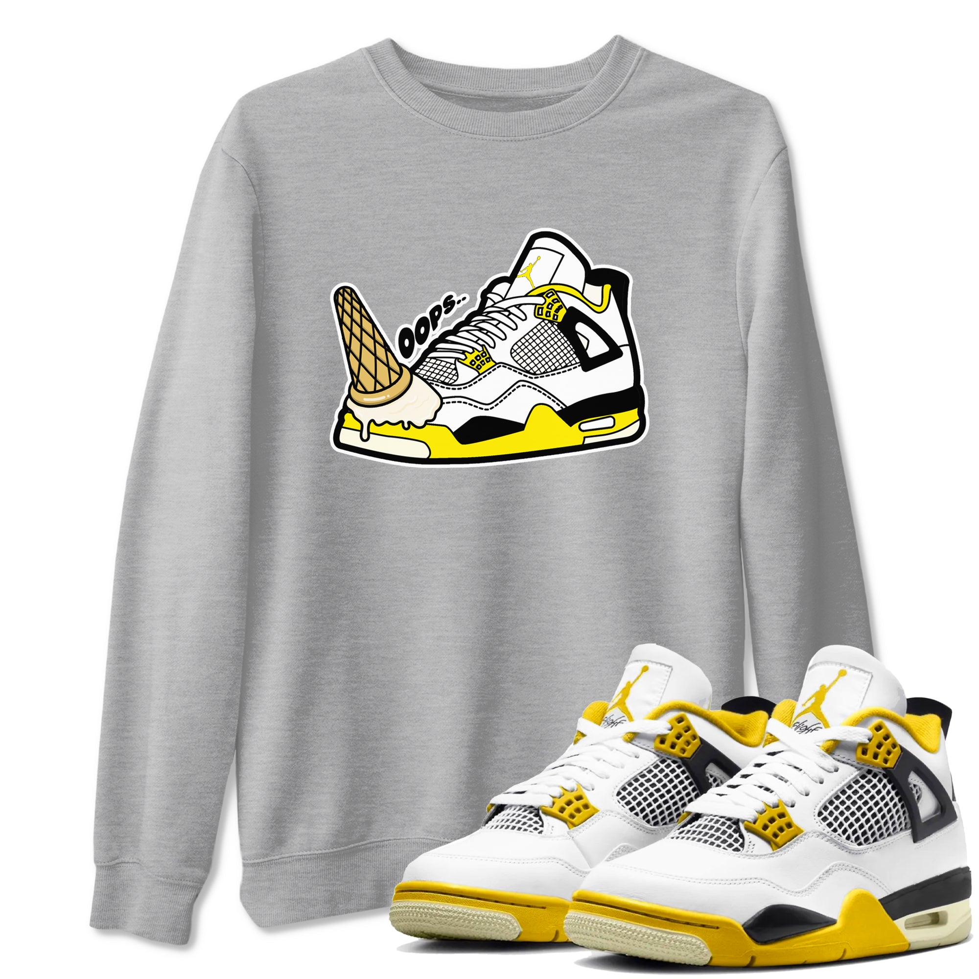 AJ4 Vivid Sulfur shirt to match jordans Dropped Ice Cream sneaker tees Air Jordan 4 Vivid Sulfur SNRT Sneaker Release Tees unisex cotton Heather Grey 1 crew neck shirt