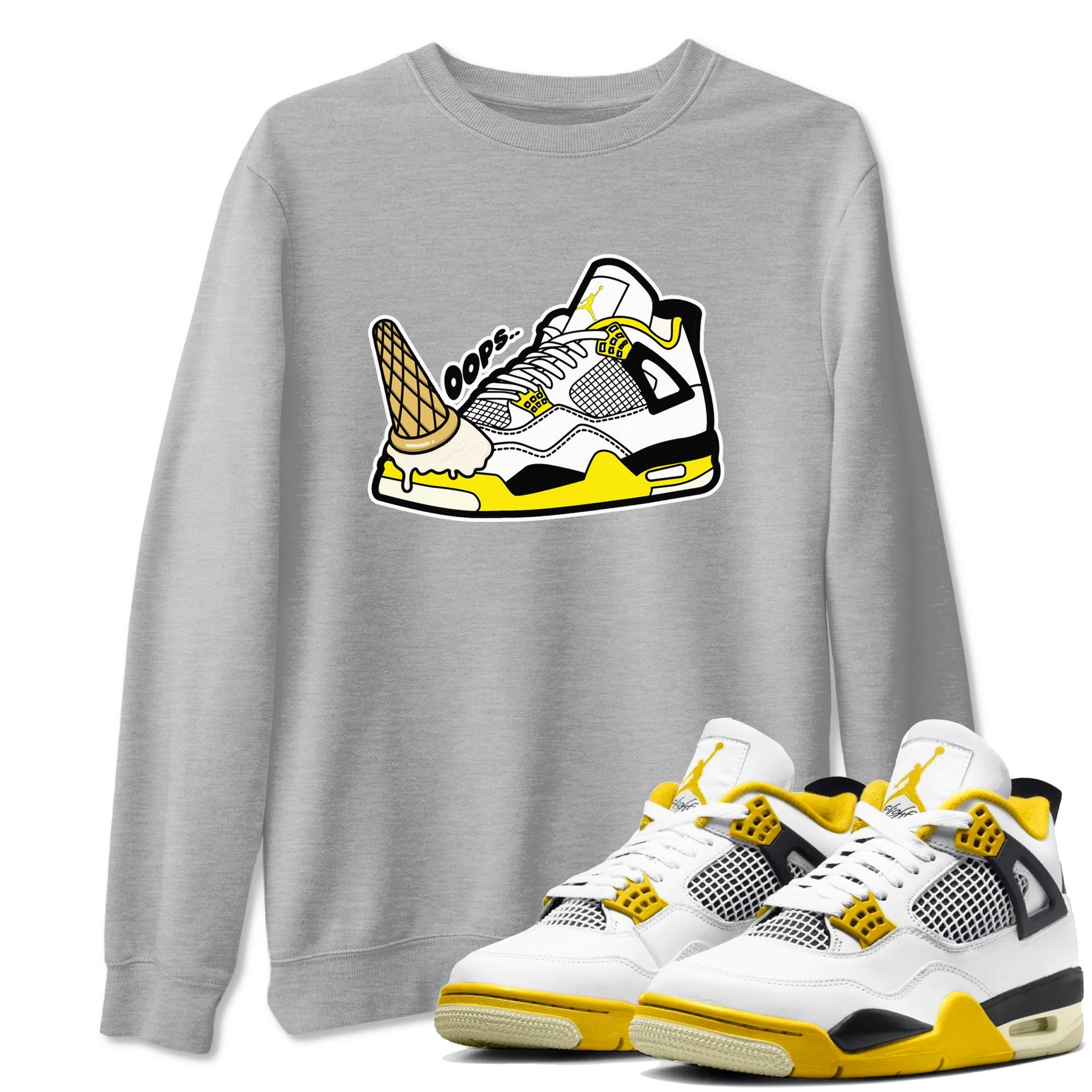 AJ4 Vivid Sulfur shirt to match jordans Dropped Ice Cream sneaker tees Air Jordan 4 Vivid Sulfur SNRT Sneaker Release Tees unisex cotton Heather Grey 1 crew neck shirt