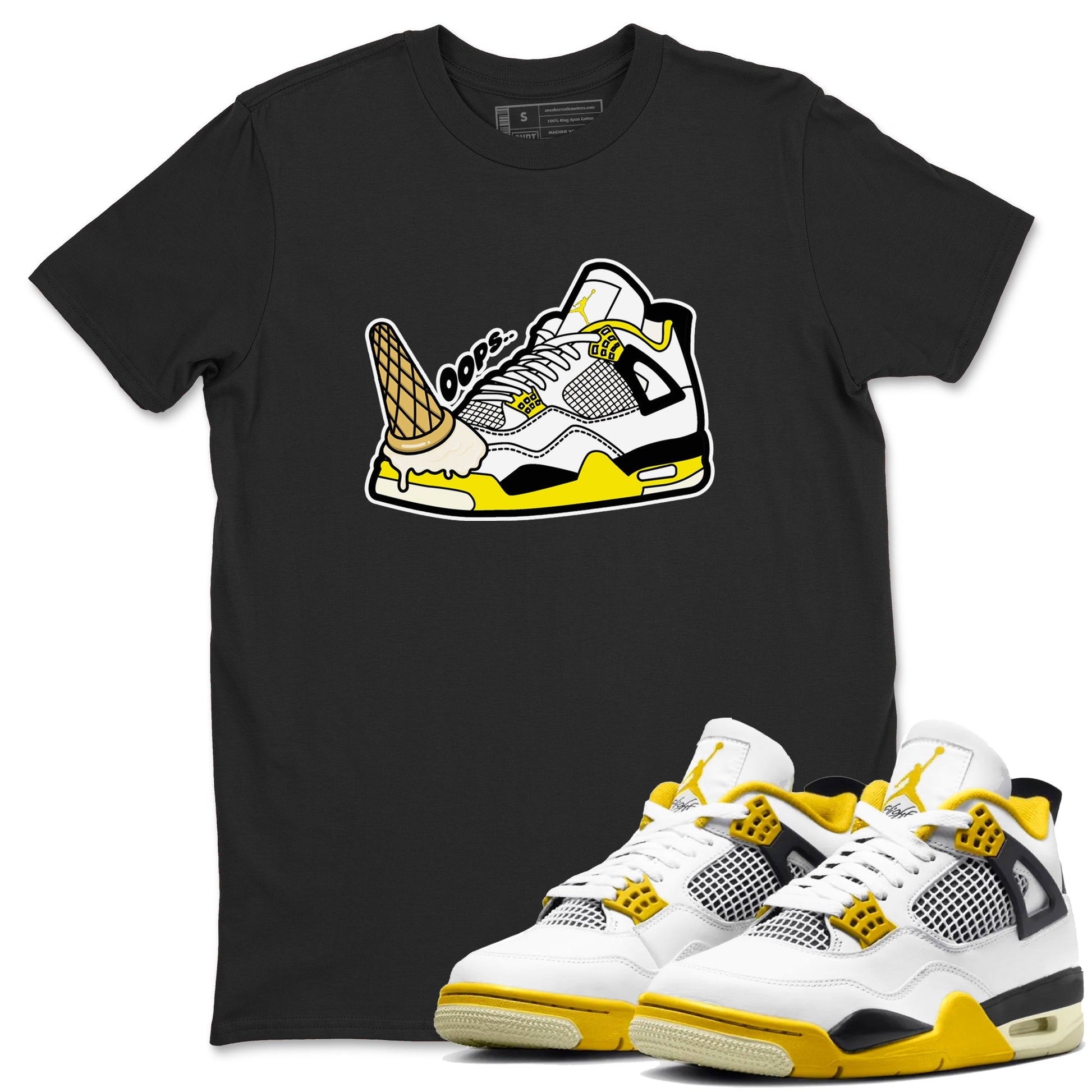 AJ4 Vivid Sulfur shirt to match jordans Dropped Ice Cream sneaker tees Air Jordan 4 Vivid Sulfur SNRT Sneaker Release Tees unisex cotton Black 1 crew neck shirt