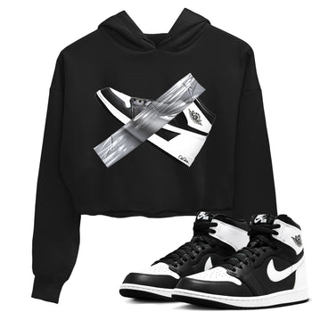 1s Black White shirt to match jordans Duct Tape sneaker tees Air Jordan 1 High OG Black White SNRT Sneaker Release Tees Black 1 crop length shirt