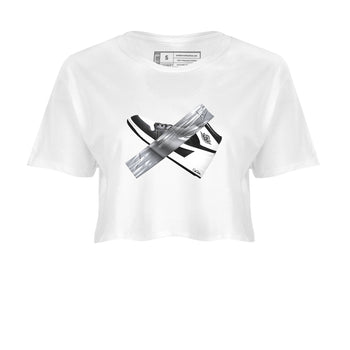 1s Black White shirt to match jordans Duct Tape sneaker tees Air Jordan 1 High OG Black White SNRT Sneaker Release Tees White 2 crop length shirt