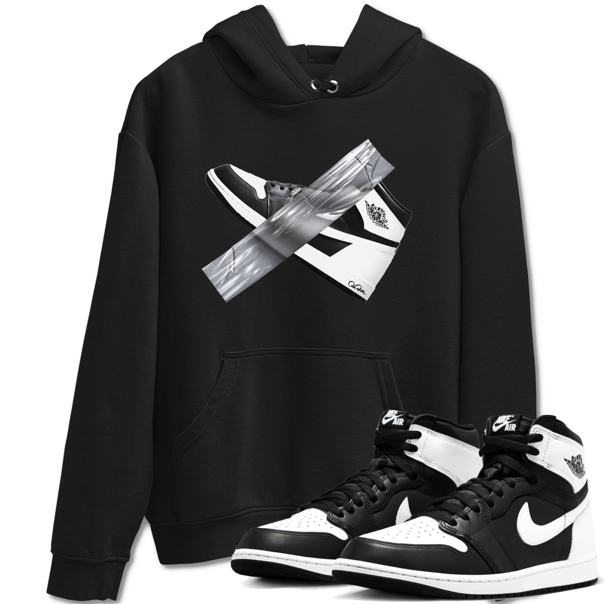 1s Black White shirt to match jordans Duct Tape sneaker tees Air Jordan 1 High OG Black White SNRT Sneaker Release Tees unisex cotton Black 1 crew neck shirt