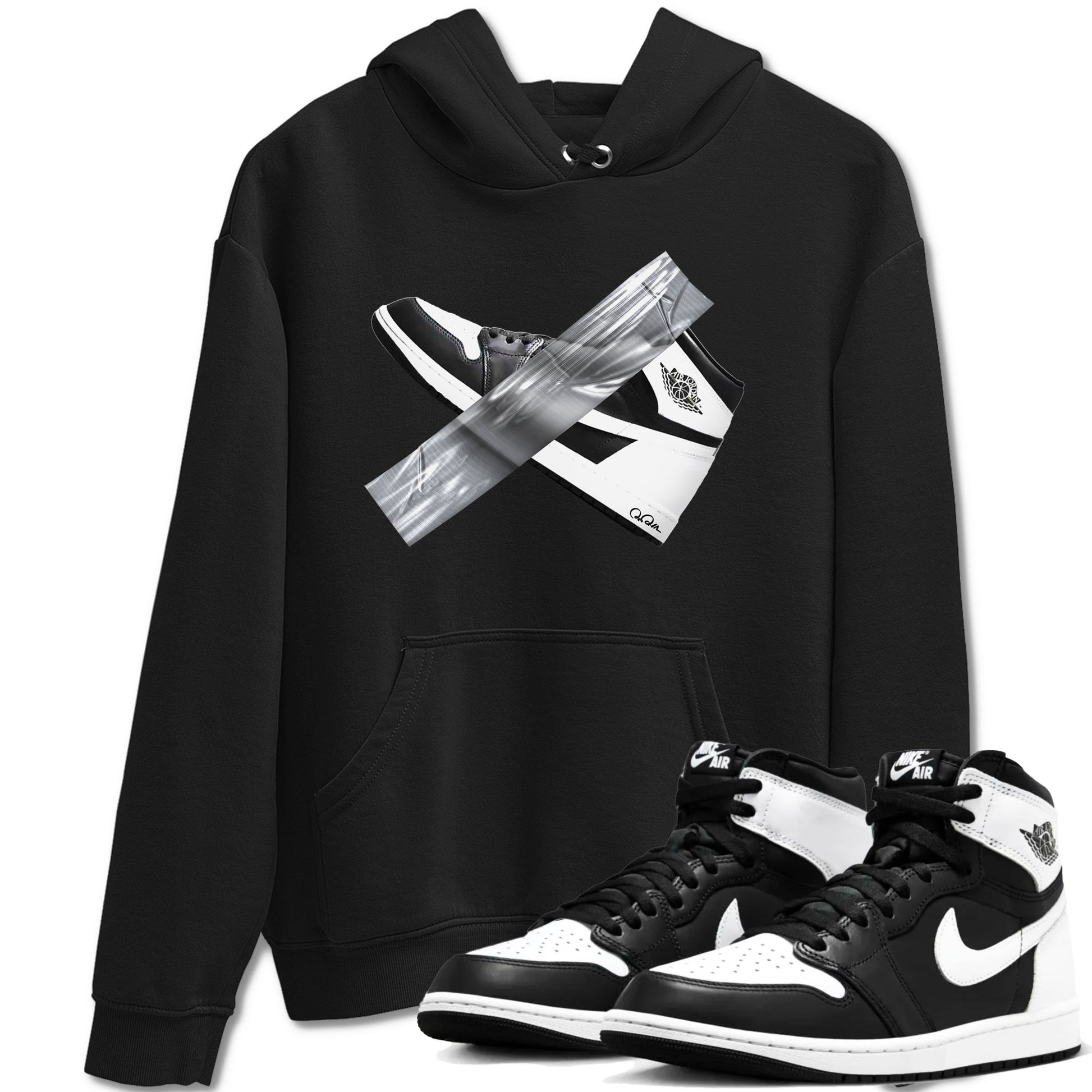 1s Black White shirt to match jordans Duct Tape sneaker tees Air Jordan 1 High OG Black White SNRT Sneaker Release Tees unisex cotton Black 1 crew neck shirt