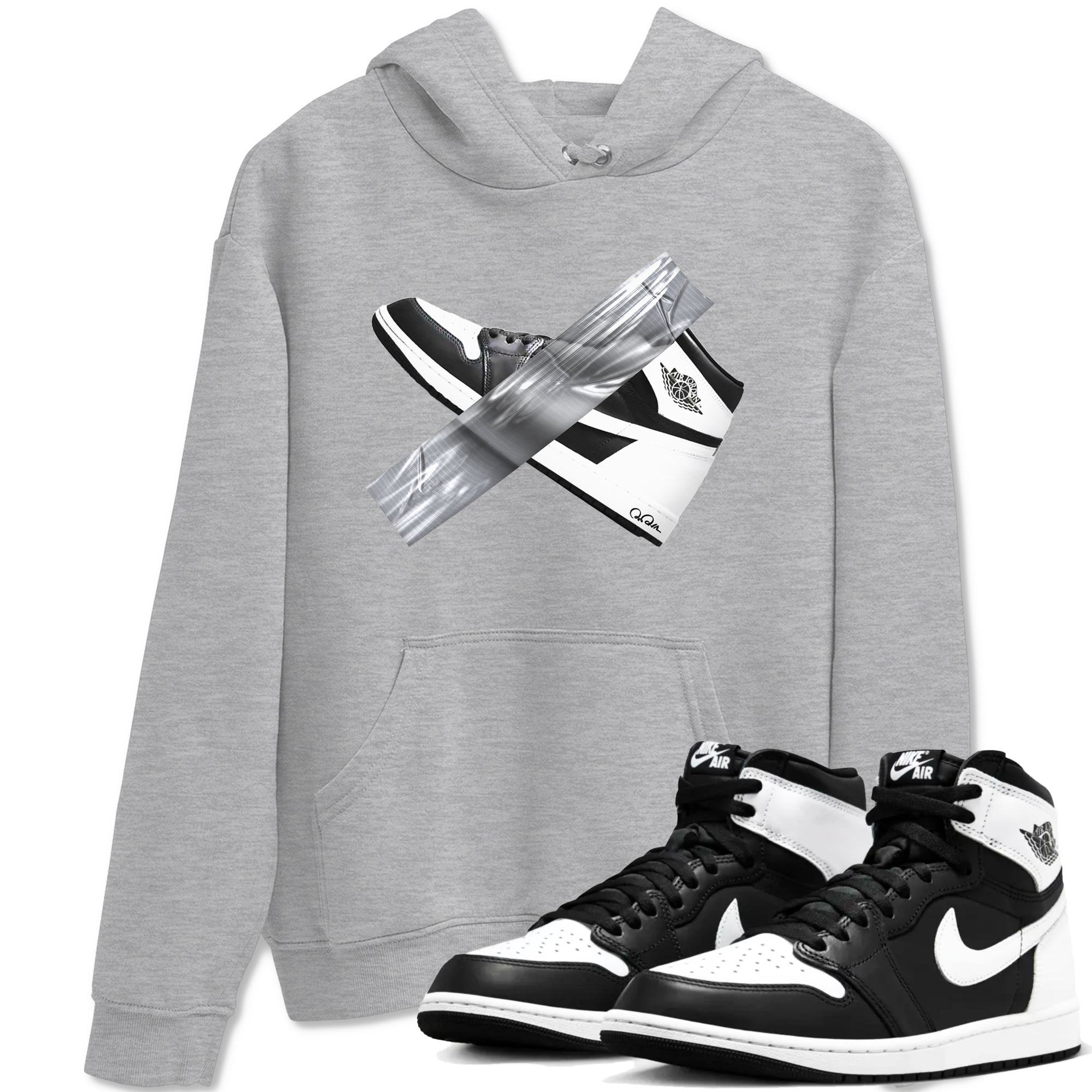 1s Black White shirt to match jordans Duct Tape sneaker tees Air Jordan 1 High OG Black White SNRT Sneaker Release Tees unisex cotton Heather Grey 1 crew neck shirt
