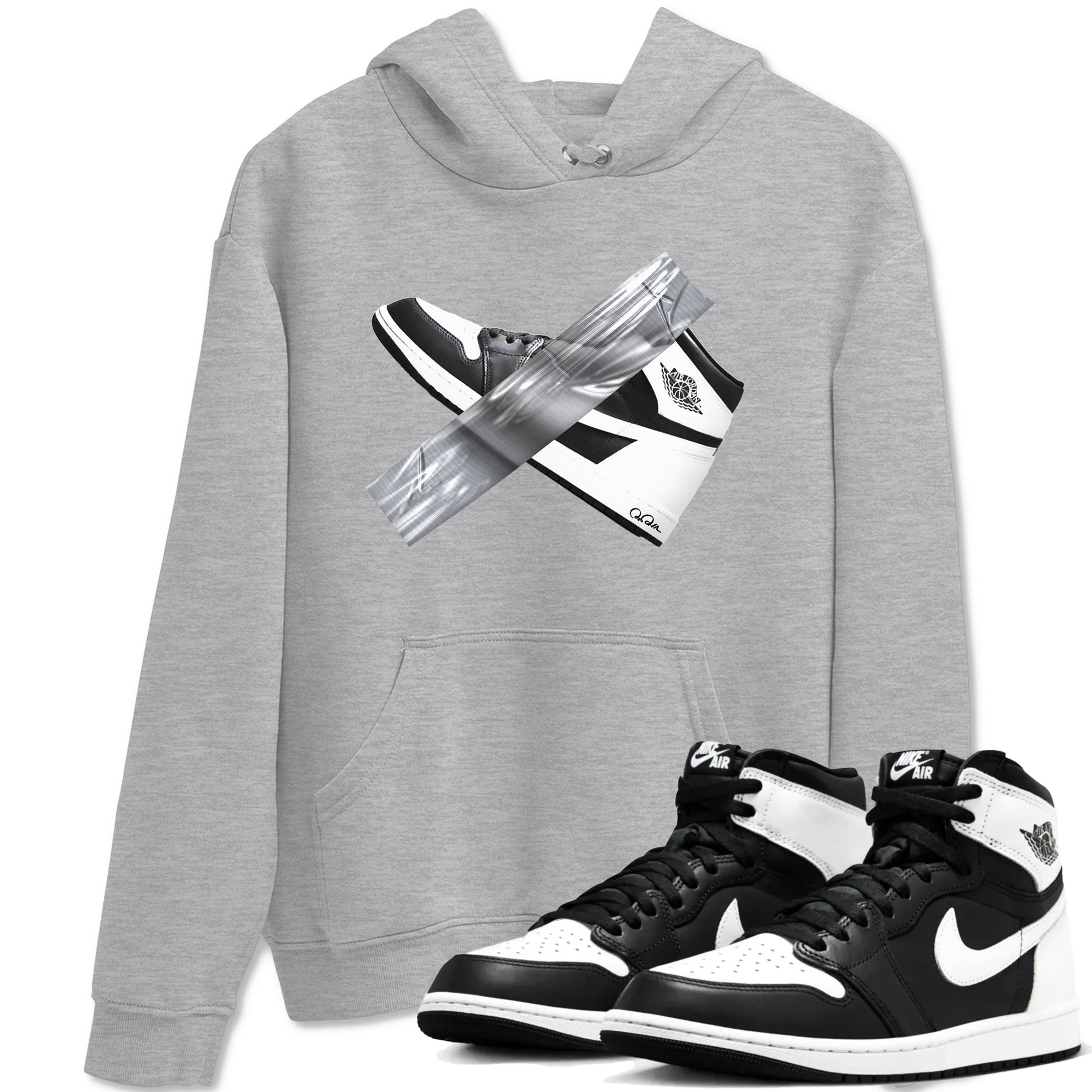 1s Black White shirt to match jordans Duct Tape sneaker tees Air Jordan 1 High OG Black White SNRT Sneaker Release Tees unisex cotton Heather Grey 1 crew neck shirt
