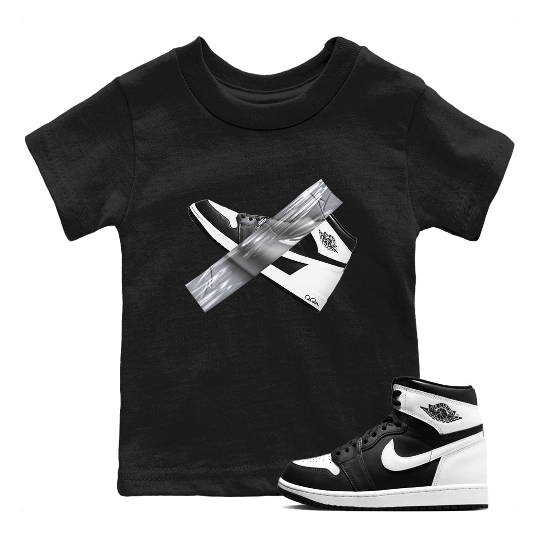 1s Black White shirt to match jordans Duct Tape sneaker tees Air Jordan 1 High OG Black White SNRT sneaker release tees baby toddler Black 1 cotton Shirt