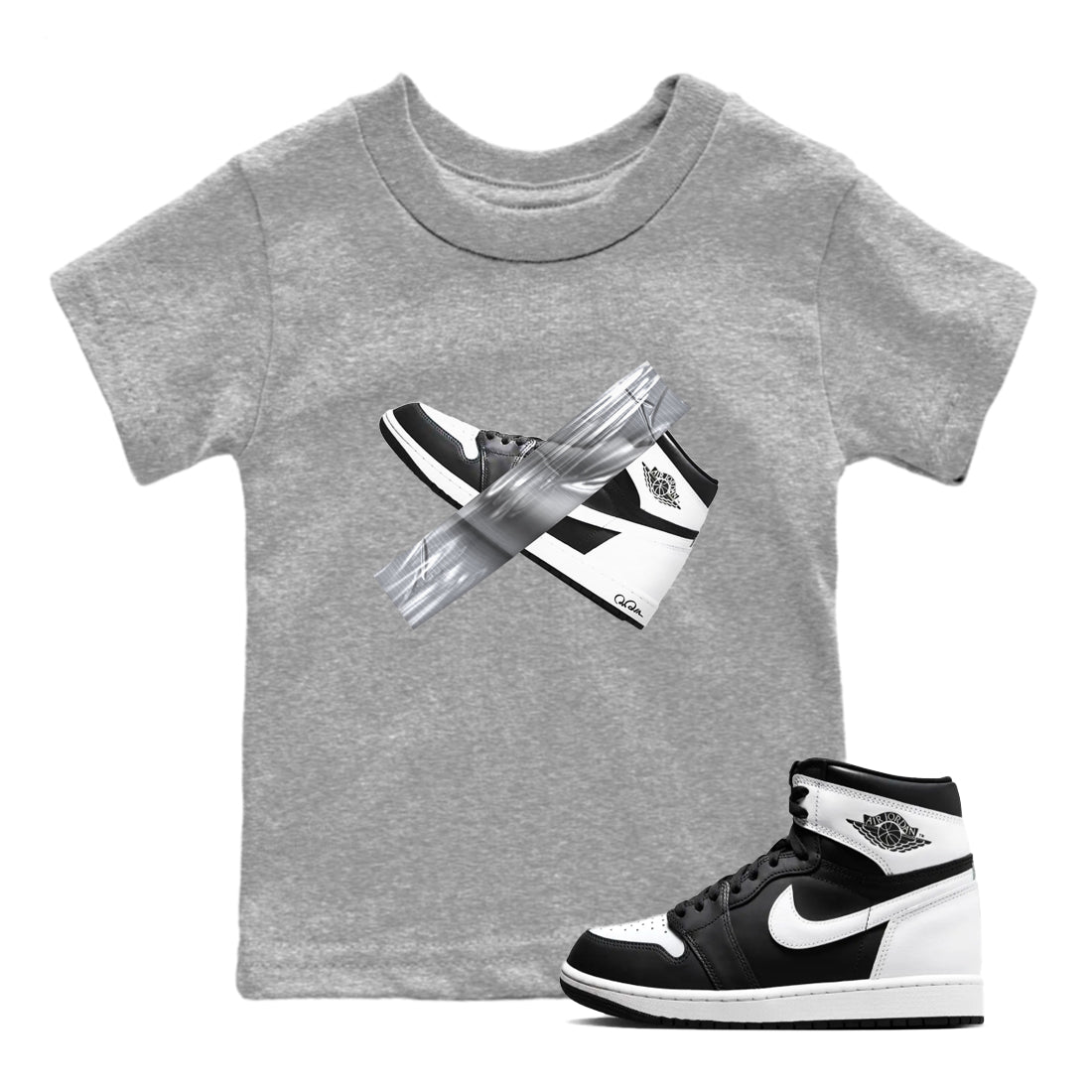 1s Black White shirt to match jordans Duct Tape sneaker tees Air Jordan 1 High OG Black White SNRT sneaker release tees baby toddler Heather Grey 1 cotton Shirt
