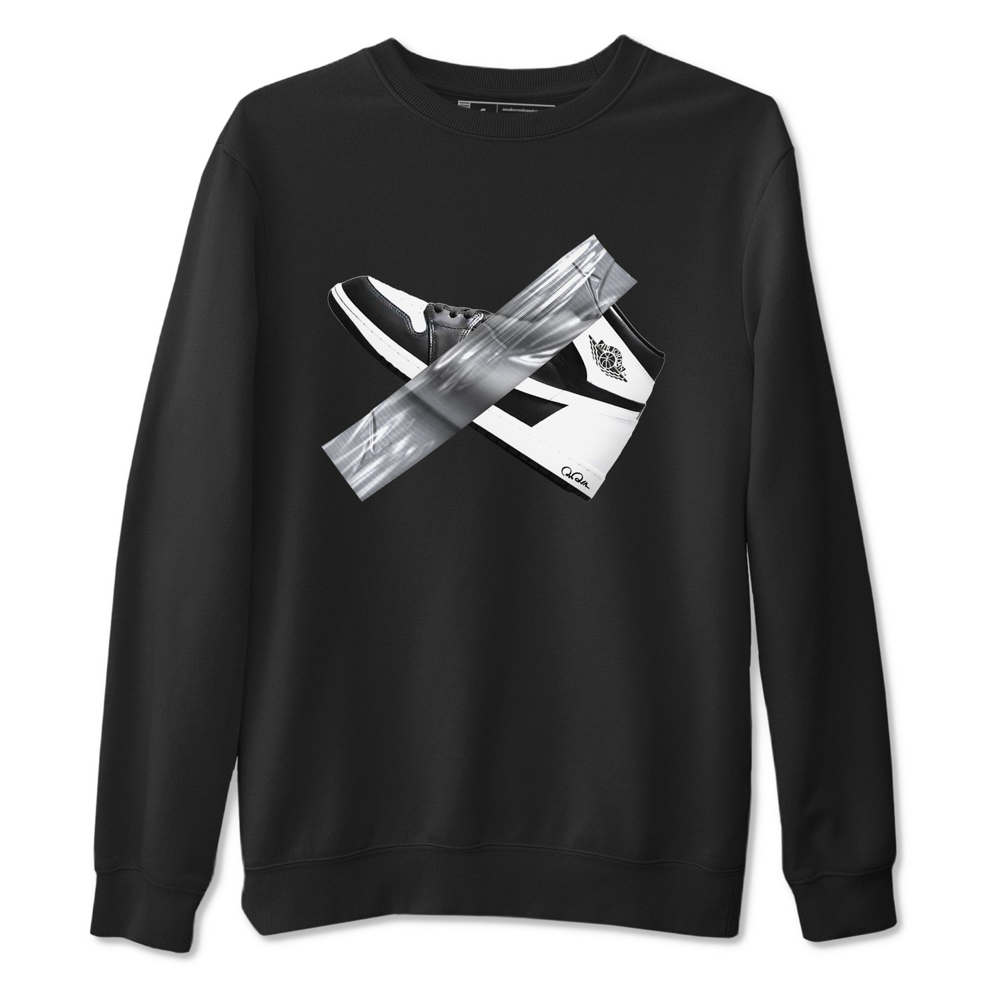 1s Black White shirt to match jordans Duct Tape sneaker tees Air Jordan 1 High OG Black White SNRT Sneaker Release Tees unisex cotton Black 2 crew neck shirt