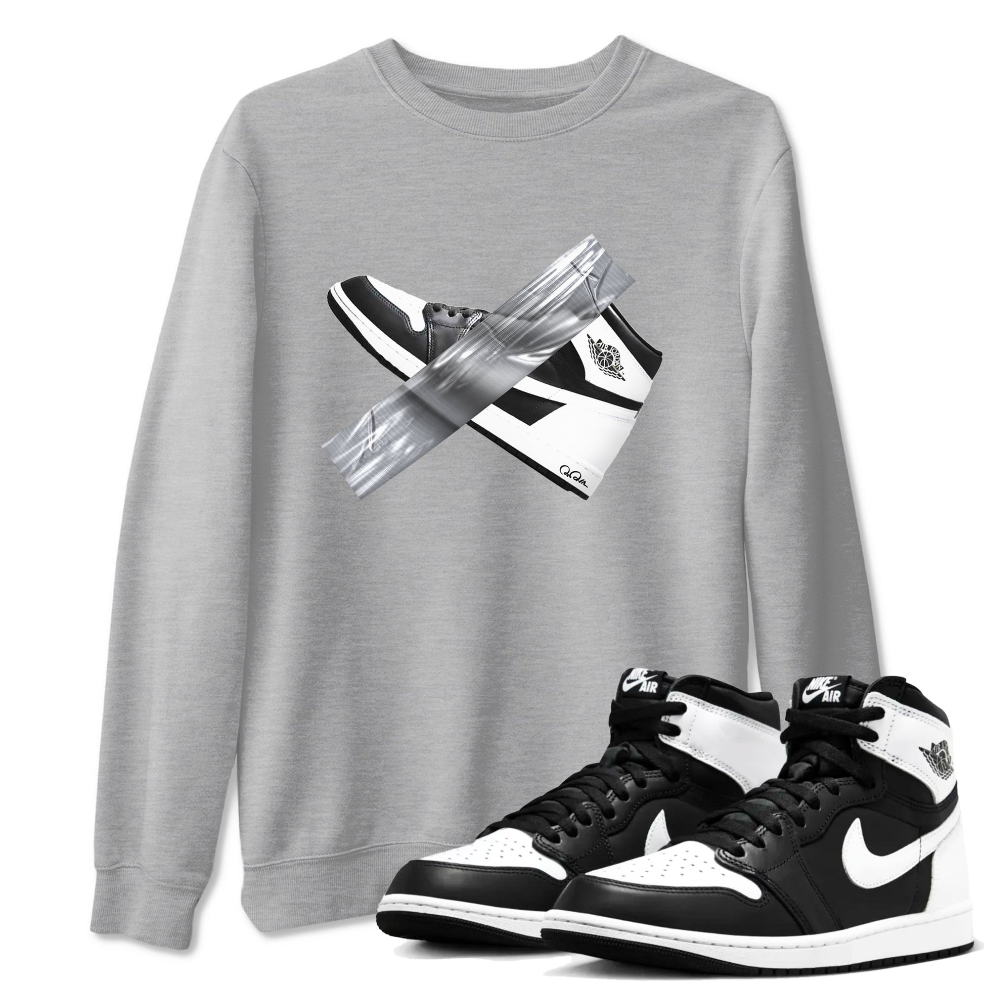 1s Black White shirt to match jordans Duct Tape sneaker tees Air Jordan 1 High OG Black White SNRT Sneaker Release Tees unisex cotton Heather Grey 1 crew neck shirt