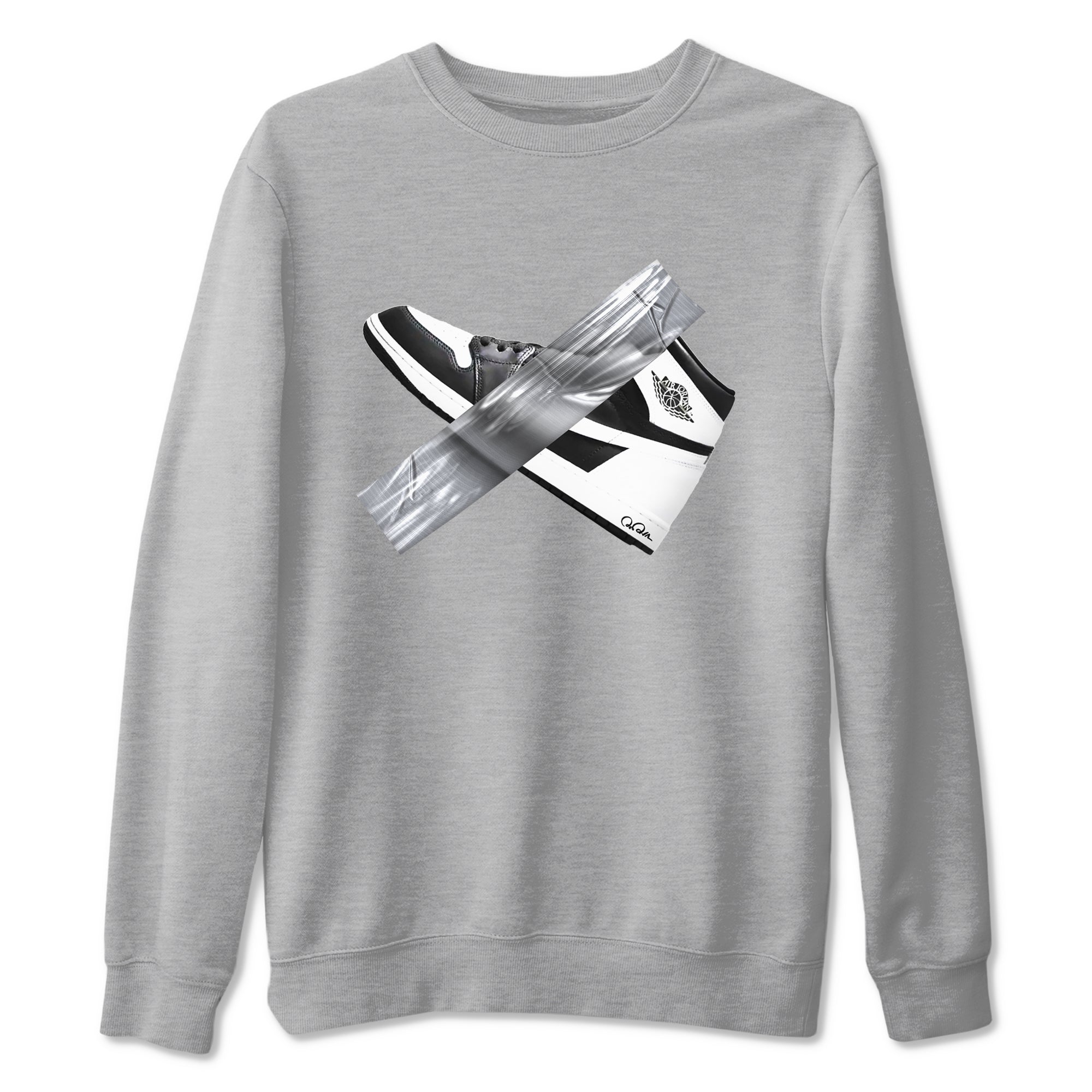 1s Black White shirt to match jordans Duct Tape sneaker tees Air Jordan 1 High OG Black White SNRT Sneaker Release Tees unisex cotton Heather Grey 2 crew neck shirt