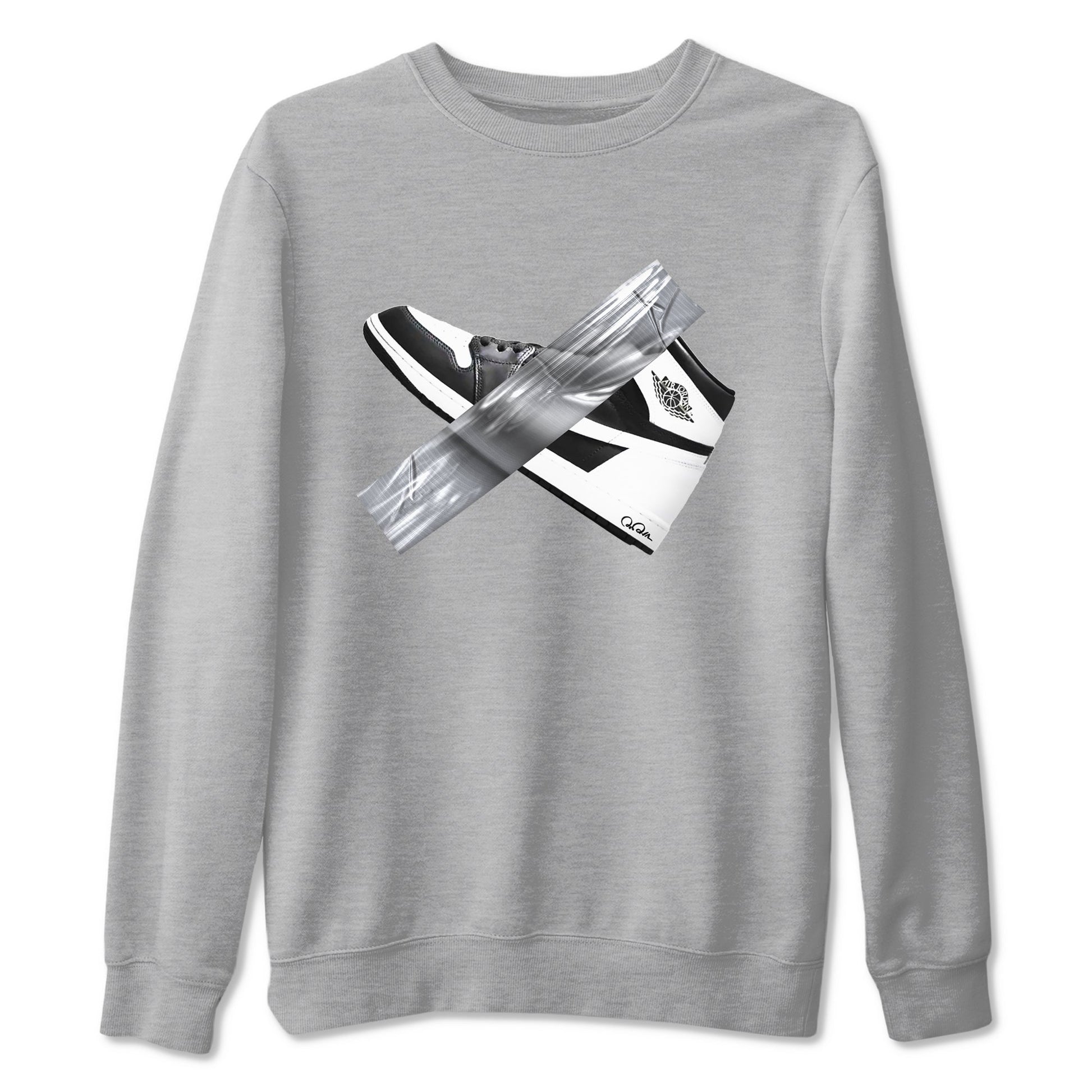 1s Black White shirt to match jordans Duct Tape sneaker tees Air Jordan 1 High OG Black White SNRT Sneaker Release Tees unisex cotton Heather Grey 2 crew neck shirt