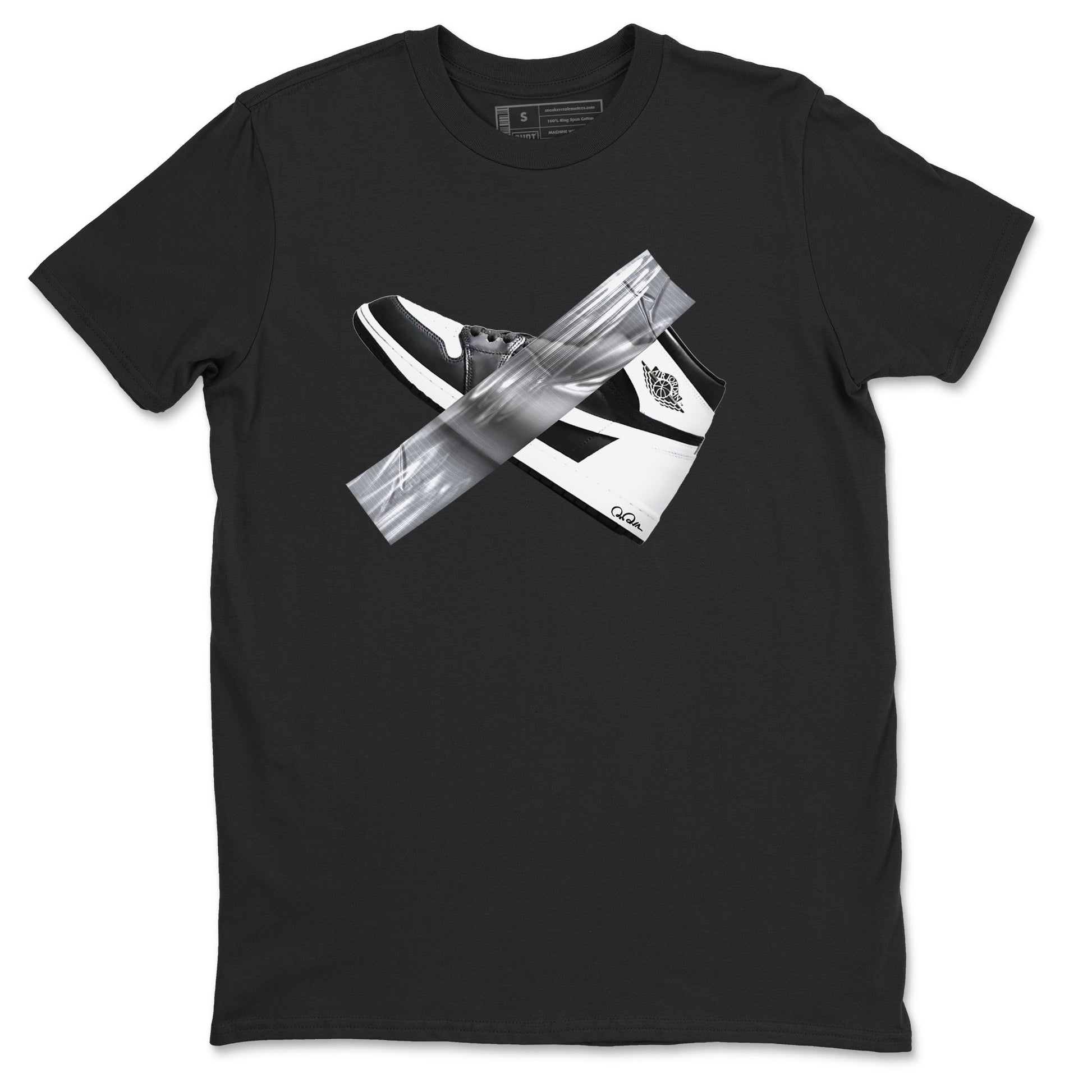 1s Black White shirt to match jordans Duct Tape sneaker tees Air Jordan 1 High OG Black White SNRT Sneaker Release Tees unisex cotton Black 2 crew neck shirt