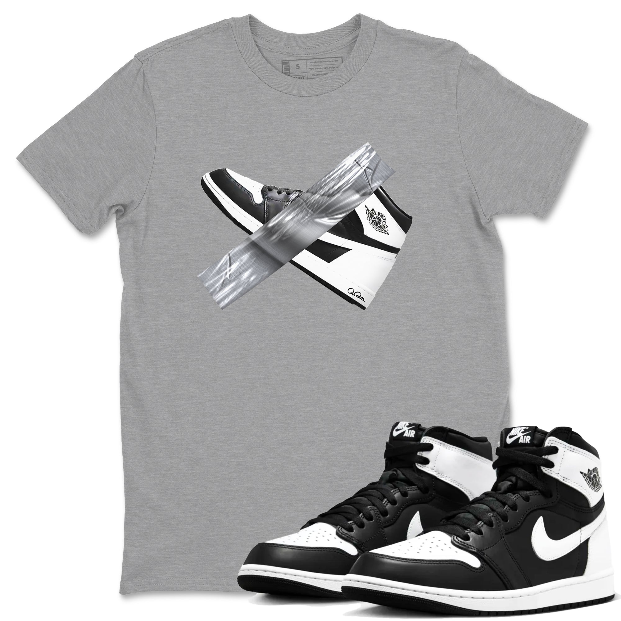 1s Black White shirt to match jordans Duct Tape sneaker tees Air Jordan 1 High OG Black White SNRT Sneaker Release Tees unisex cotton Heather Grey 1 crew neck shirt