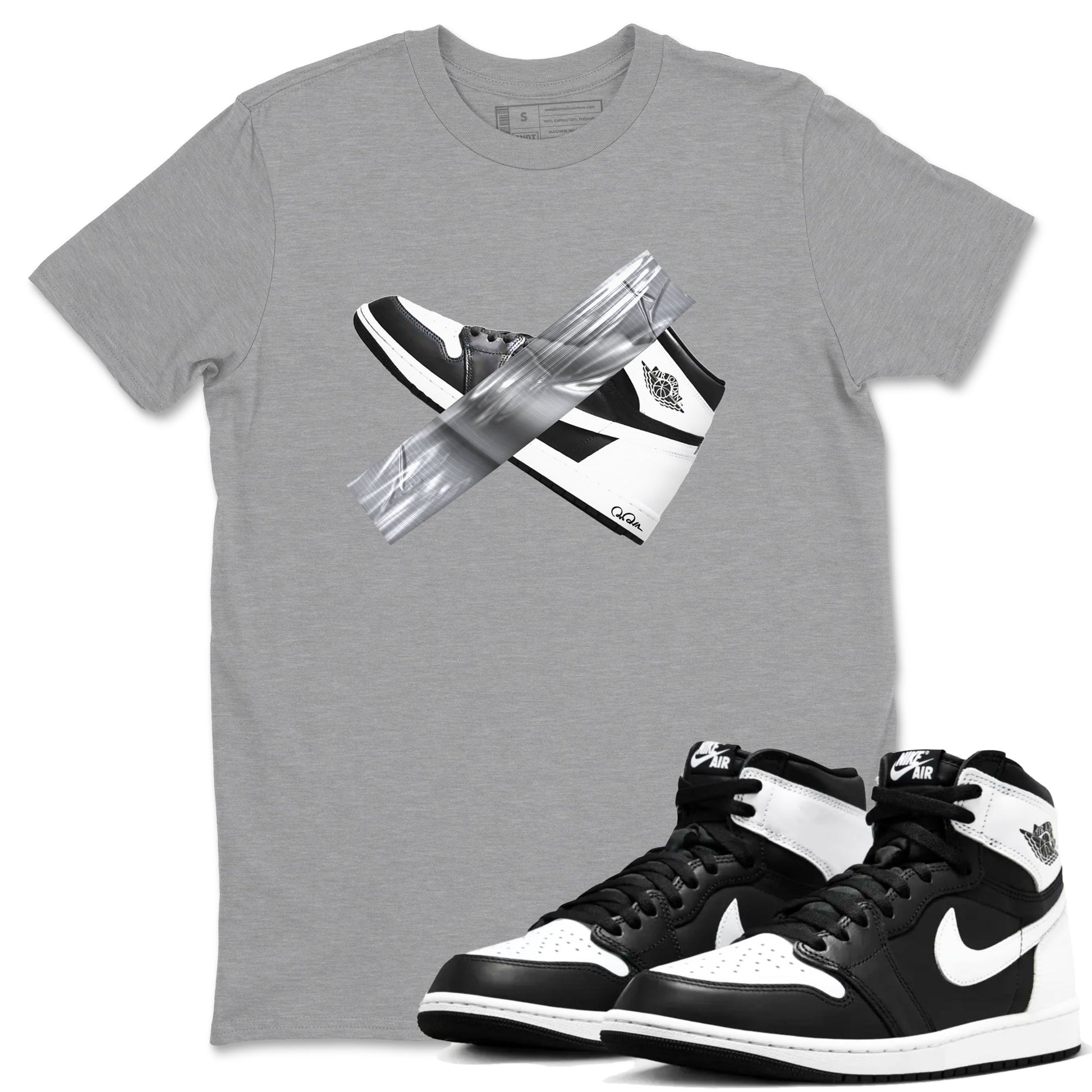 1s Black White shirt to match jordans Duct Tape sneaker tees Air Jordan 1 High OG Black White SNRT Sneaker Release Tees unisex cotton Heather Grey 1 crew neck shirt