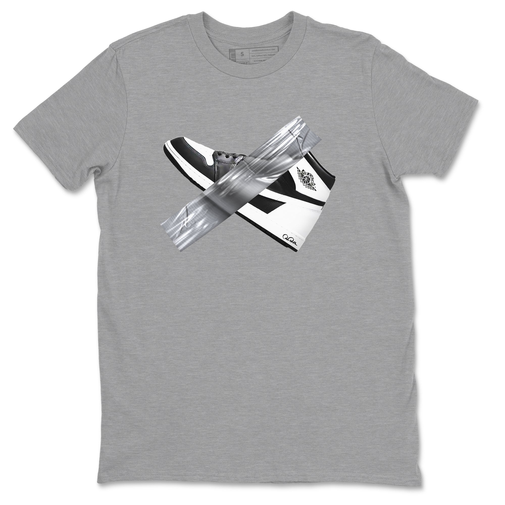 1s Black White shirt to match jordans Duct Tape sneaker tees Air Jordan 1 High OG Black White SNRT Sneaker Release Tees unisex cotton Heather Grey 2 crew neck shirt
