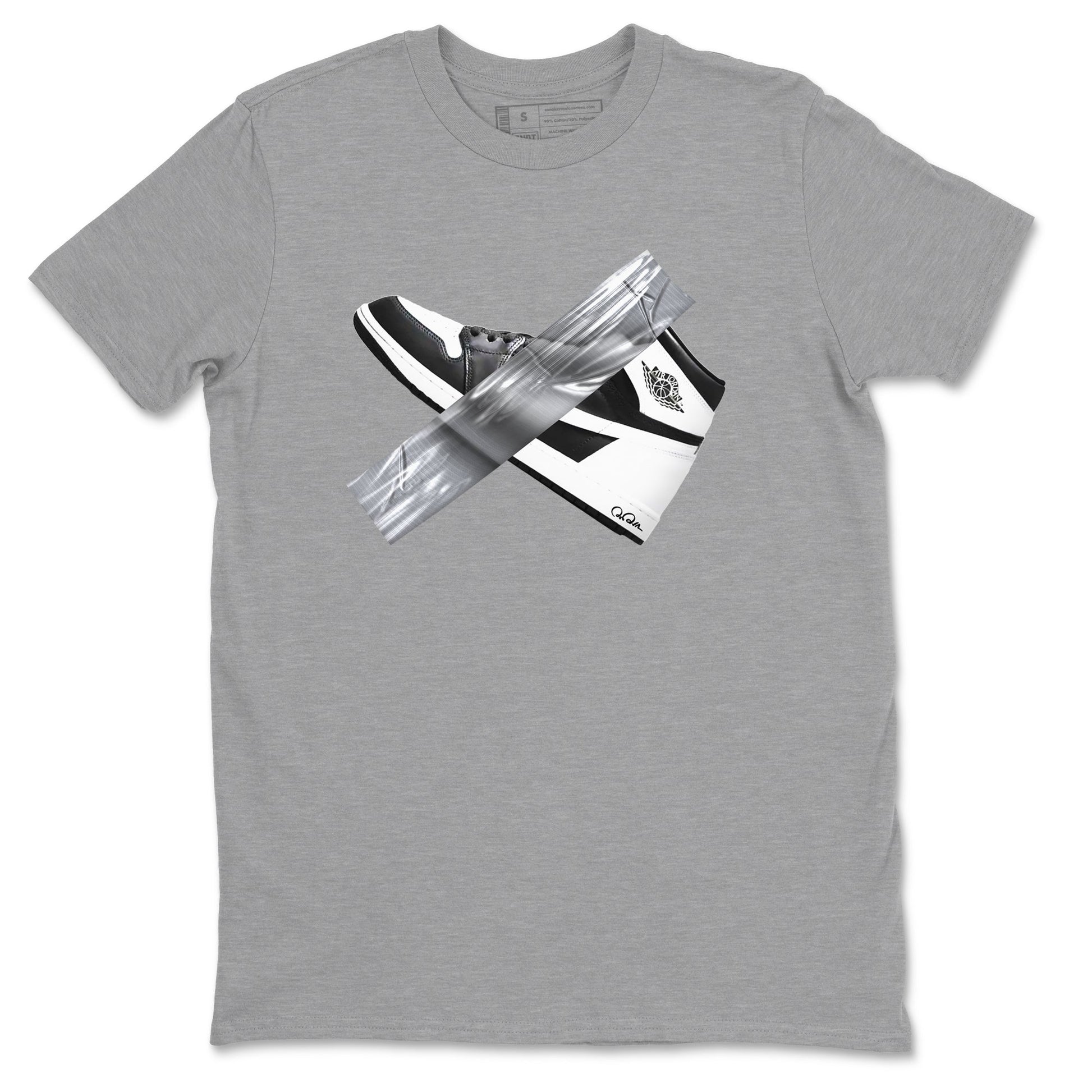 1s Black White shirt to match jordans Duct Tape sneaker tees Air Jordan 1 High OG Black White SNRT Sneaker Release Tees unisex cotton Heather Grey 2 crew neck shirt