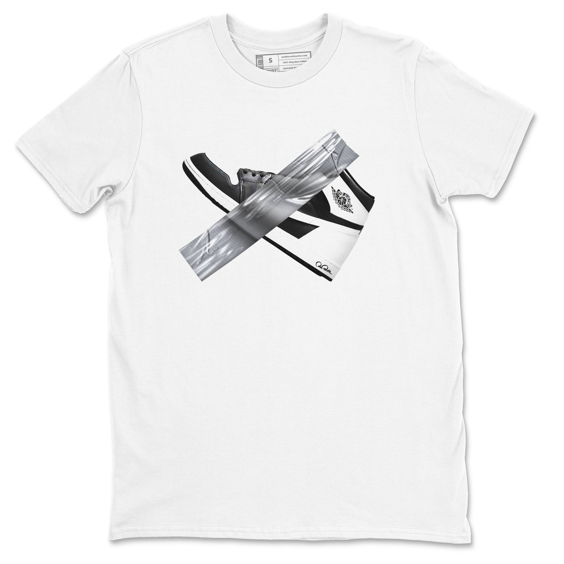 1s Black White shirt to match jordans Duct Tape sneaker tees Air Jordan 1 High OG Black White SNRT Sneaker Release Tees unisex cotton White 2 crew neck shirt