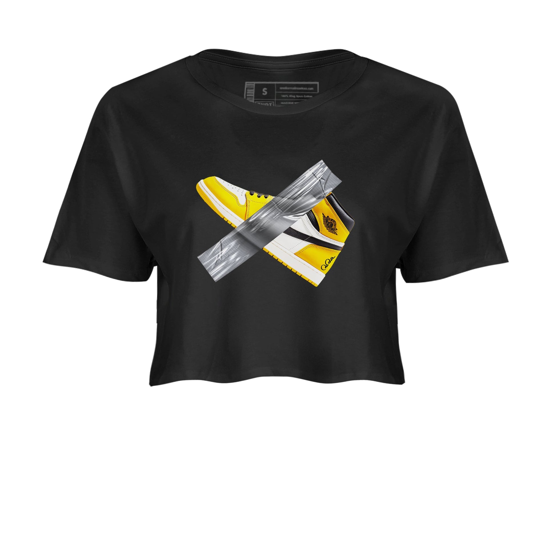 Air Jordan 1 Yellow Ochre shirt to match jordans Duct Tape sneaker tees AJ1 Yellow Ochre SNRT Sneaker Release Tees Black 2 crop length shirt