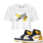 Air Jordan 1 Yellow Ochre shirt to match jordans Duct Tape sneaker tees AJ1 Yellow Ochre SNRT Sneaker Release Tees White 1 crop length shirt