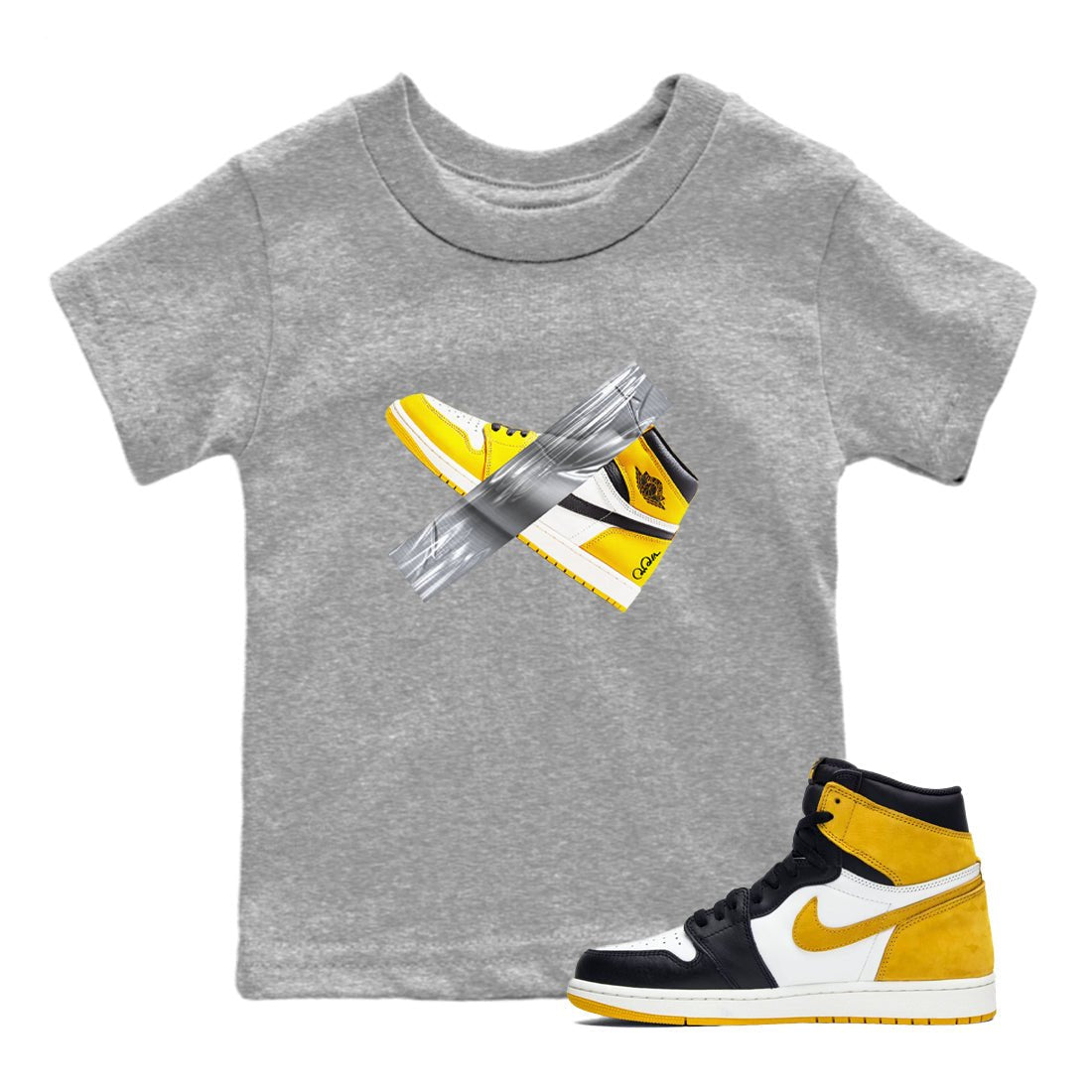 Air Jordan 1 Yellow Ochre shirt to match jordans Duct Tape sneaker tees AJ1 Yellow Ochre SNRT sneaker release tees baby toddler Heather Grey 1 cotton Shirt