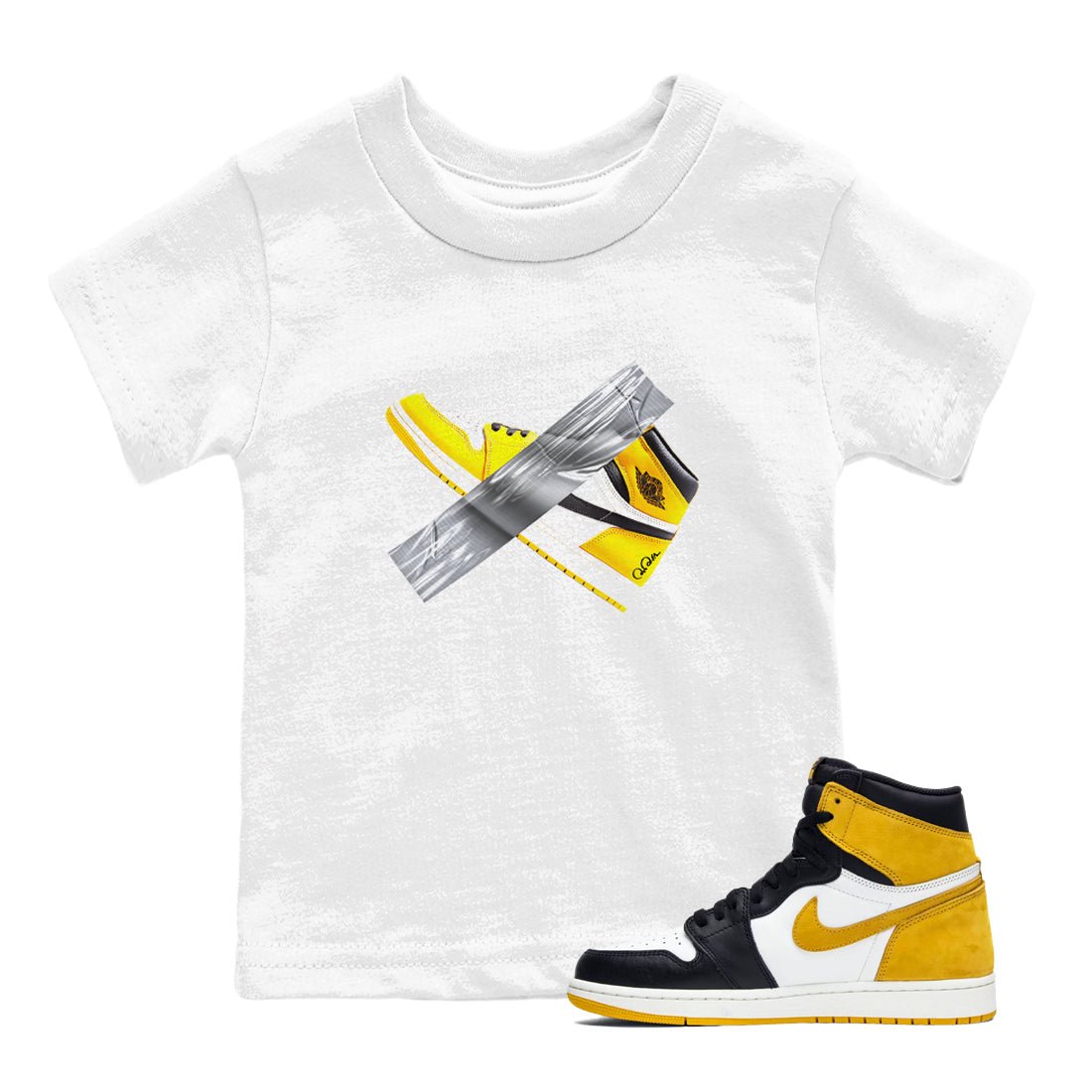 Air Jordan 1 Yellow Ochre shirt to match jordans Duct Tape sneaker tees AJ1 Yellow Ochre SNRT sneaker release tees baby toddler White 1 cotton Shirt