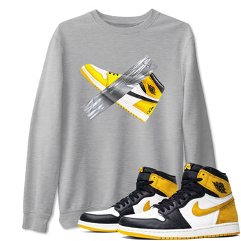 Air Jordan 1 Yellow Ochre shirt to match jordans Duct Tape sneaker tees AJ1 Yellow Ochre SNRT Sneaker Release Tees unisex cotton Heather Grey 1 crew neck shirt