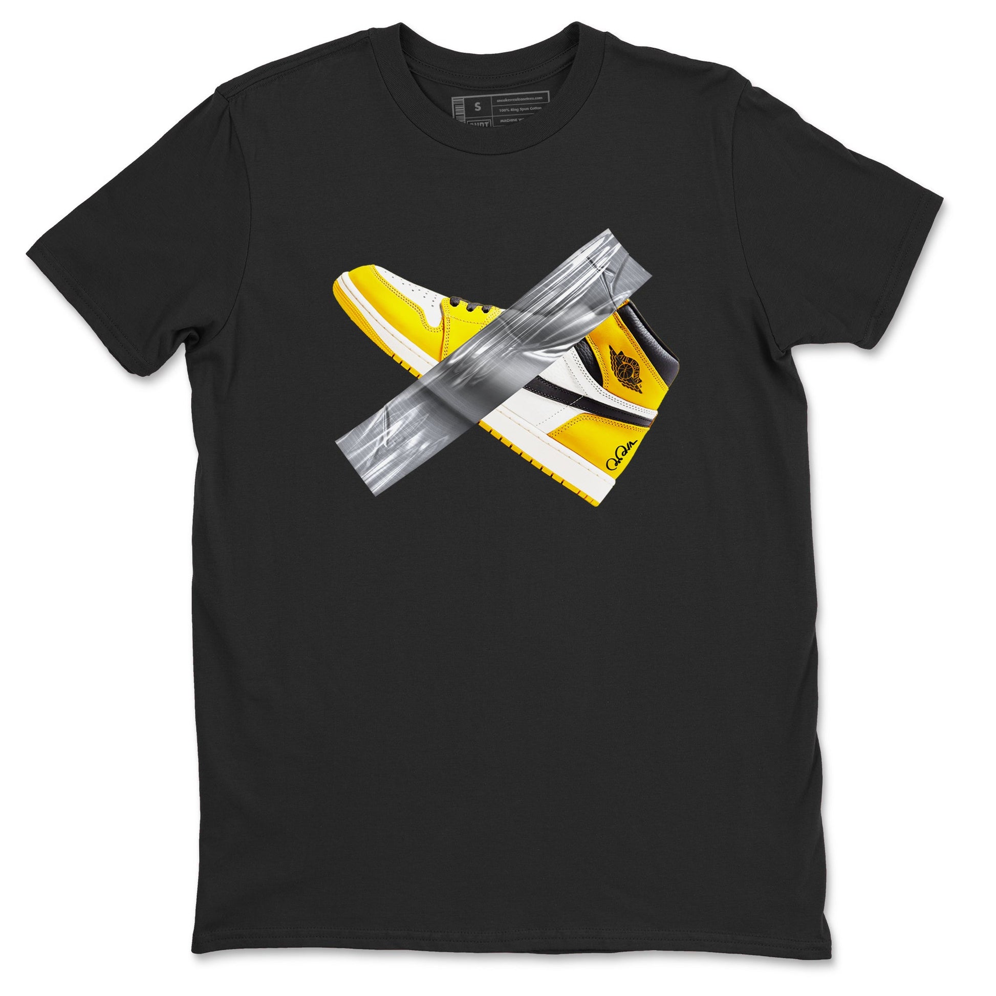 Air Jordan 1 Yellow Ochre shirt to match jordans Duct Tape sneaker tees AJ1 Yellow Ochre SNRT Sneaker Release Tees unisex cotton Black 2 crew neck shirt