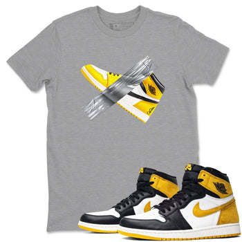 Air Jordan 1 Yellow Ochre shirt to match jordans Duct Tape sneaker tees AJ1 Yellow Ochre SNRT Sneaker Release Tees unisex cotton Heather Grey 1 crew neck shirt