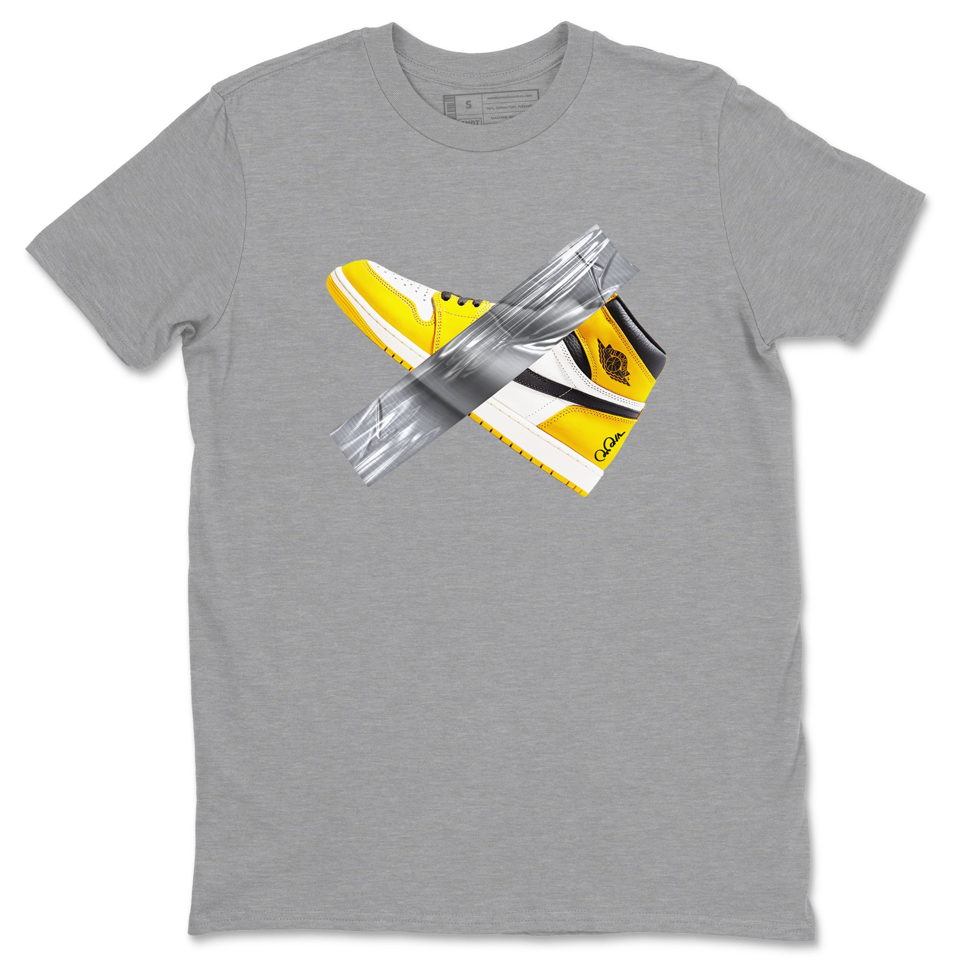 Air Jordan 1 Yellow Ochre shirt to match jordans Duct Tape sneaker tees AJ1 Yellow Ochre SNRT Sneaker Release Tees unisex cotton Heather Grey 2 crew neck shirt