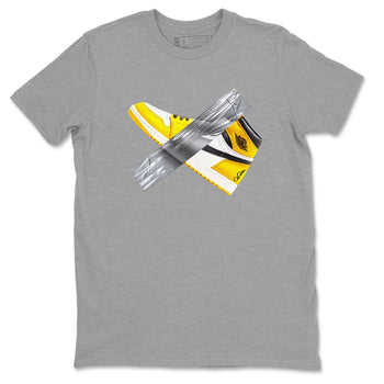 Air Jordan 1 Yellow Ochre shirt to match jordans Duct Tape sneaker tees AJ1 Yellow Ochre SNRT Sneaker Release Tees unisex cotton Heather Grey 2 crew neck shirt