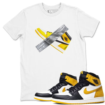 Air Jordan 1 Yellow Ochre shirt to match jordans Duct Tape sneaker tees AJ1 Yellow Ochre SNRT Sneaker Release Tees unisex cotton White 1 crew neck shirt