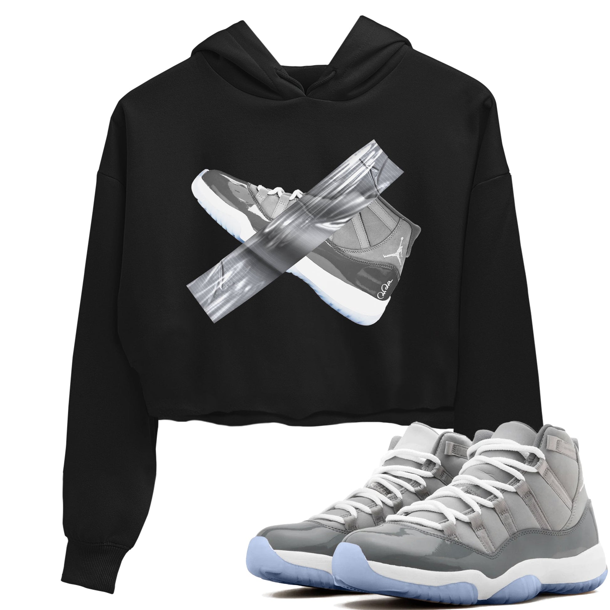 Air Jordan 11 Cool Grey shirt to match jordans Duct Tape sneaker tees AJ11 Cool Grey SNRT Sneaker Release Tees Black 1 crop length shirt