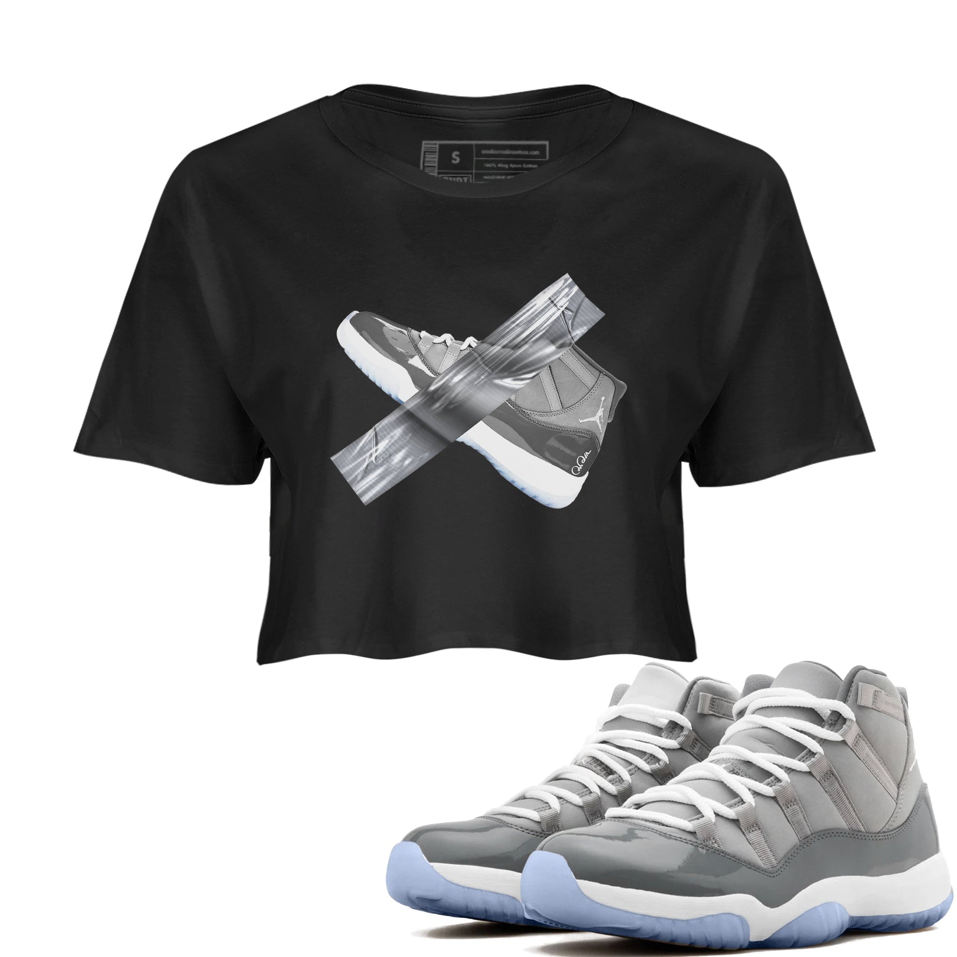 Air Jordan 11 Cool Grey shirt to match jordans Duct Tape sneaker tees AJ11 Cool Grey SNRT Sneaker Release Tees Black 1 crop length shirt